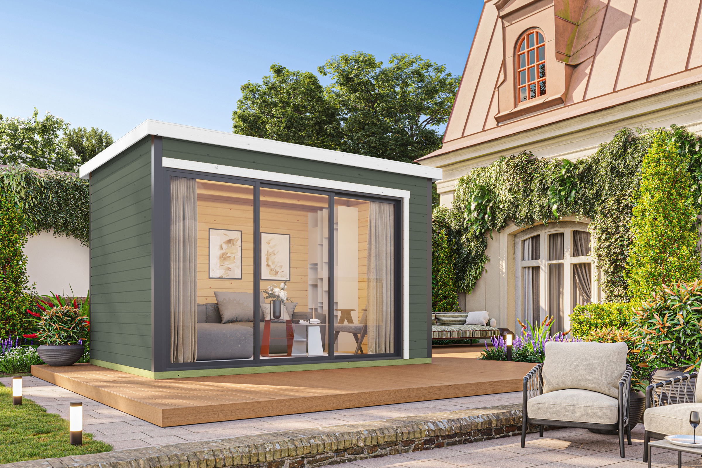 NORDIC HOLZ Gartenhaus »AUSTIN 3« Grüngrau