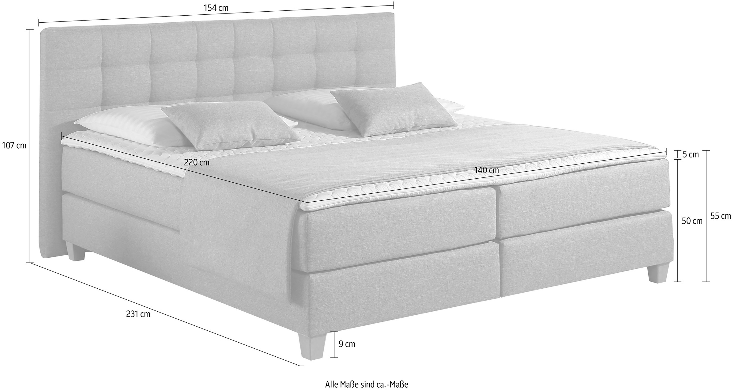 Home affaire Boxspringbett »Moulay«, inkl. Topper, in Überlänge 220 cm, 3 Härtegrade, auch in H4