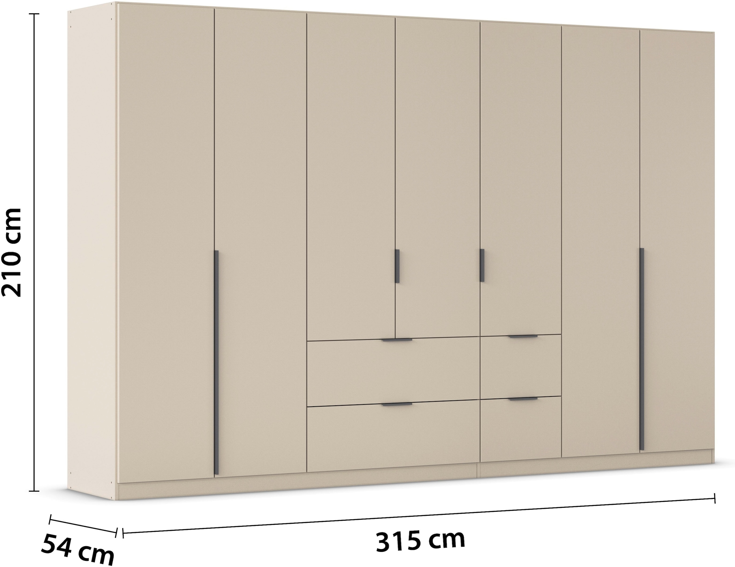 OTTO home Drehtürenschrank »Kleiderschrank Schrank Garderobe AGORDO mit Dekor- oder Hochglanzfront« in zwei Griff-Farben, Breite 315 cm,  mit Außenschubkästen, Serie in 7 Breiten und 2 Höhen MADE IN GERMANY