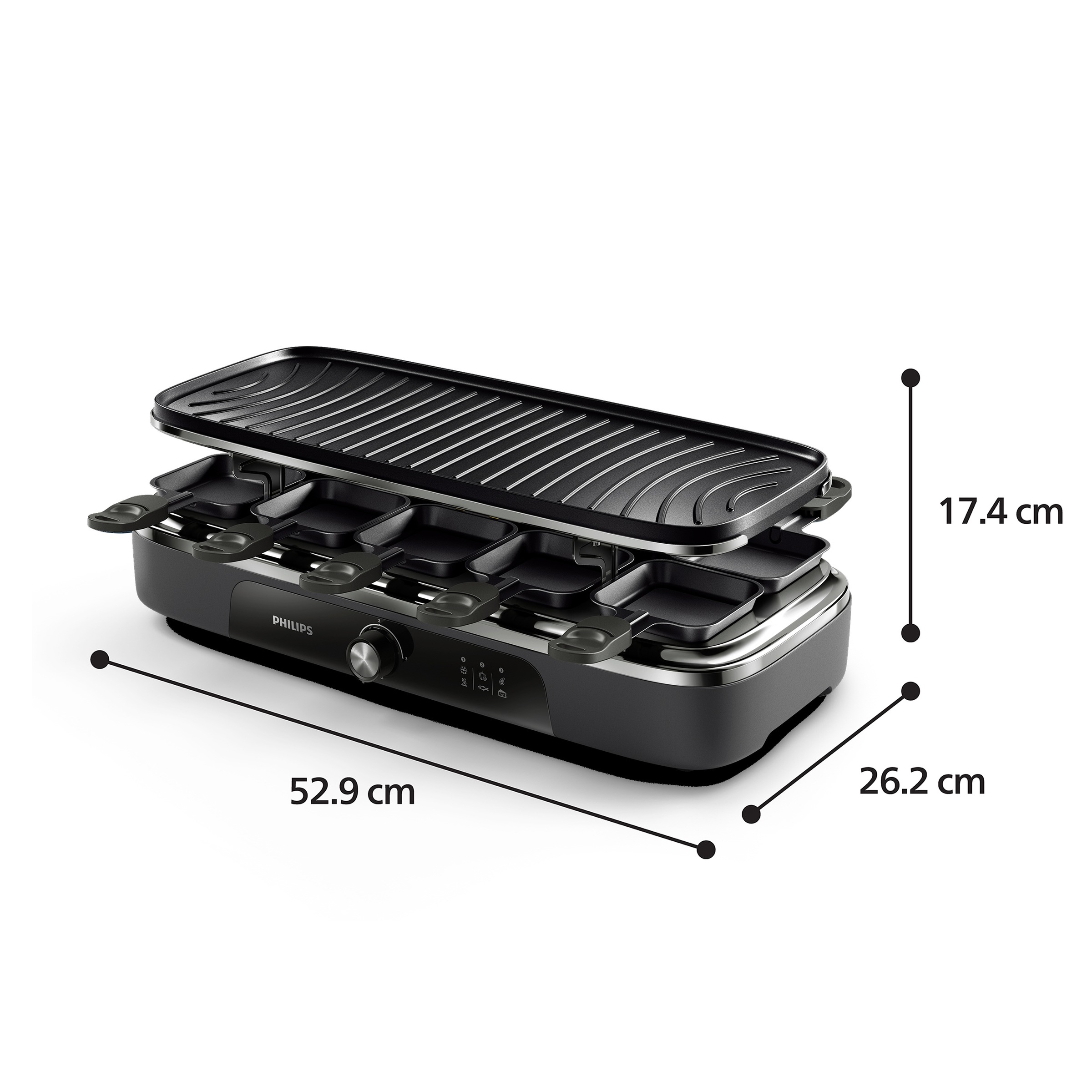 Philips Raclette »Grill 2-in-1 HD6421/80 5000 Series, für 10 Personen« 10 Stk. Raclettepfännchen 1.500 W 3 Temperatureinstellungen, wendbare Keramikplatte, PFAS-frei