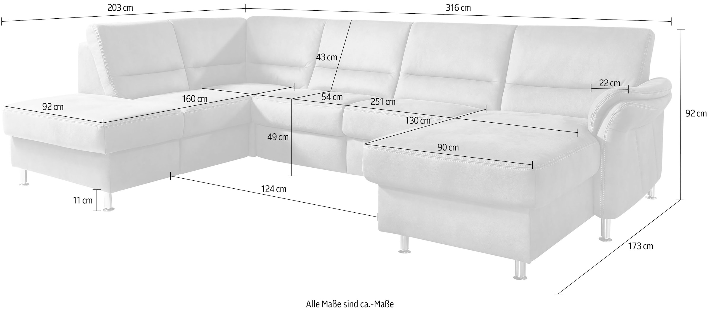 Die PlanBar Wohnlandschaft »ZE-EM16033 U-Form, Breite 316 cm« wahlweise mit Kopfstützen und echt bezogenem Rücken