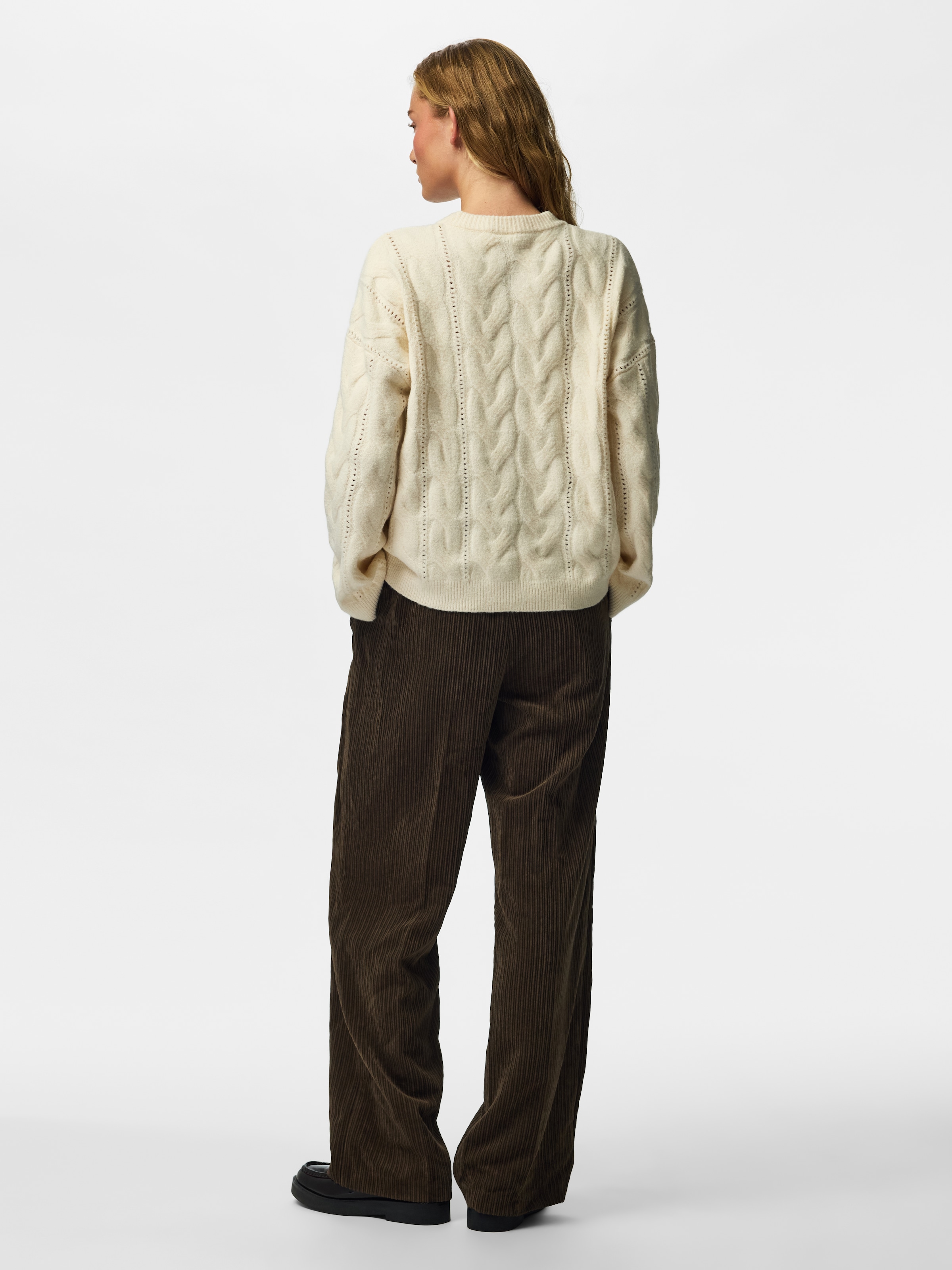 pieces Strickpullover »PCKATHY LS O-NECK CABLE KNIT NOOS BC« Materialmix, Zopfstrickmuster