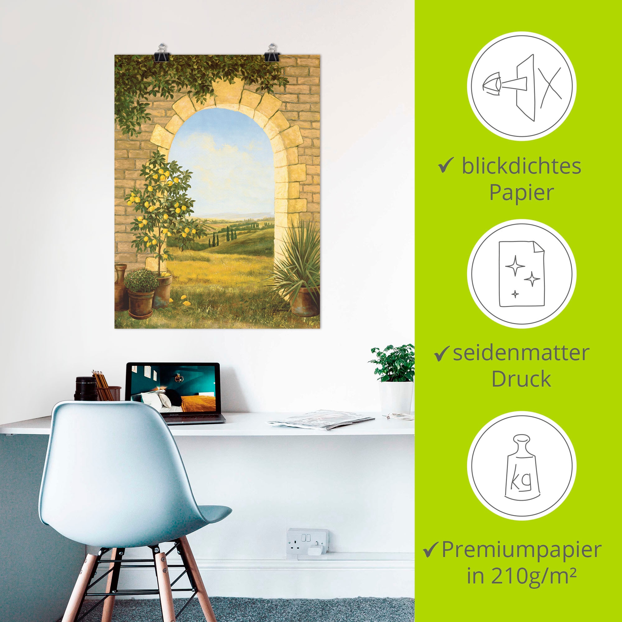 Artland Wandbild »Zitronenbaum vorm Torbogen II«, Fensterblick, (1 St.), als Alubild, Outdoorbild, Leinwandbild, Poster in verschied. Größen