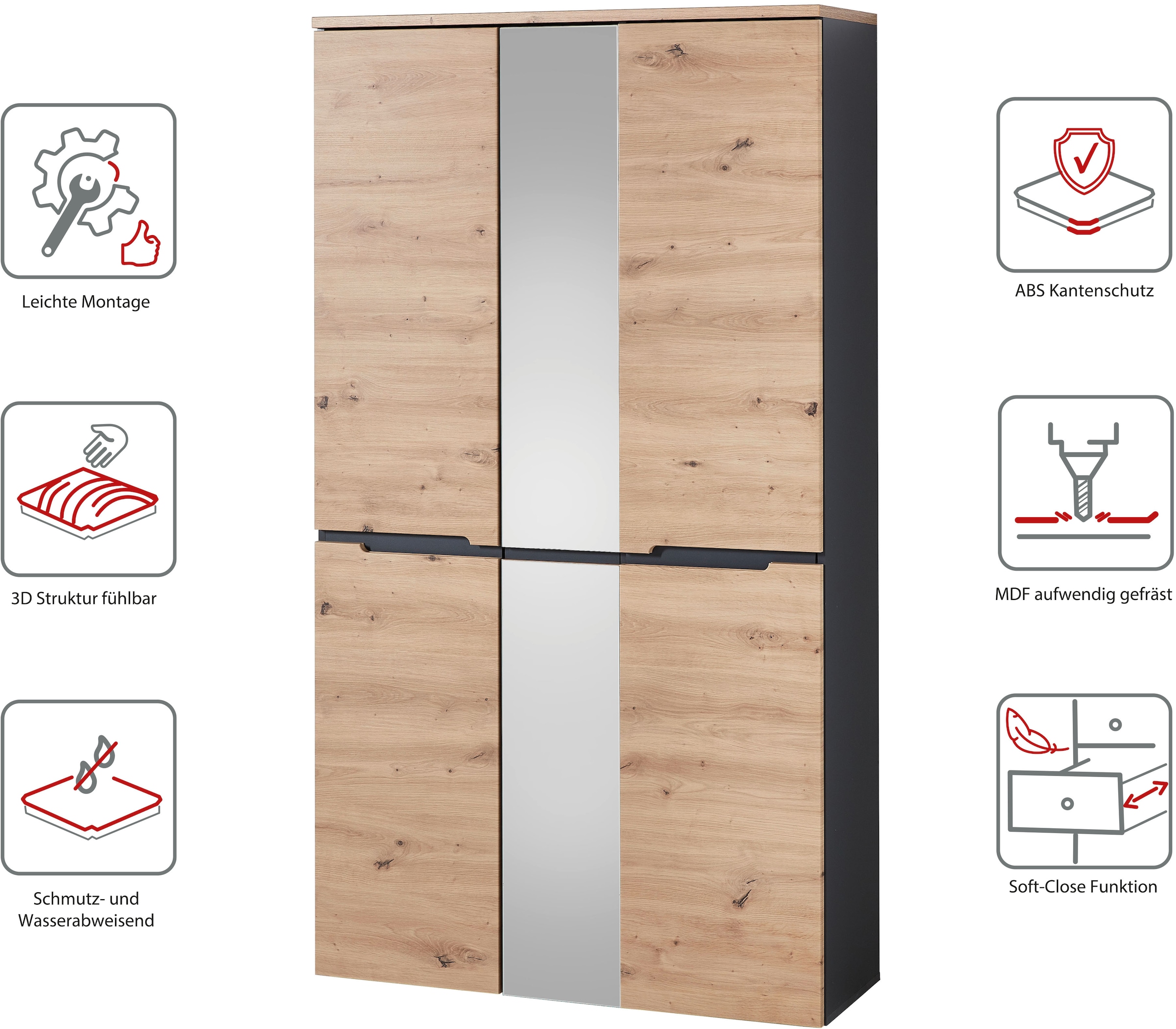 Innostyle Garderobenschrank »MEMPHIS, TOPSELLER!«, (), Artisan Eiche Optik, viel Stauraum