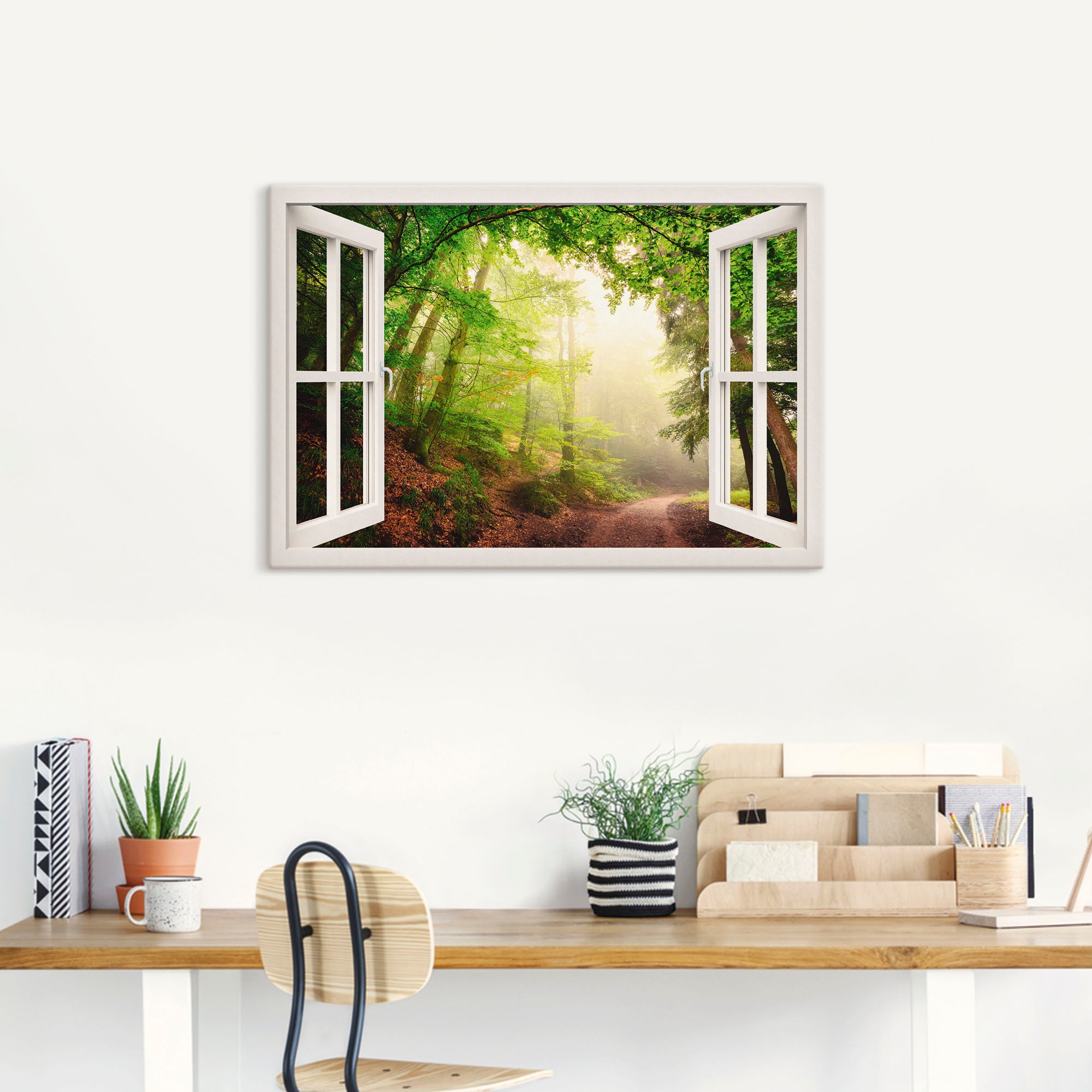 Artland Wandbild »Fensterblick Torbögen durch Bäume«, Wald, (1 St.), als Le günstig online kaufen