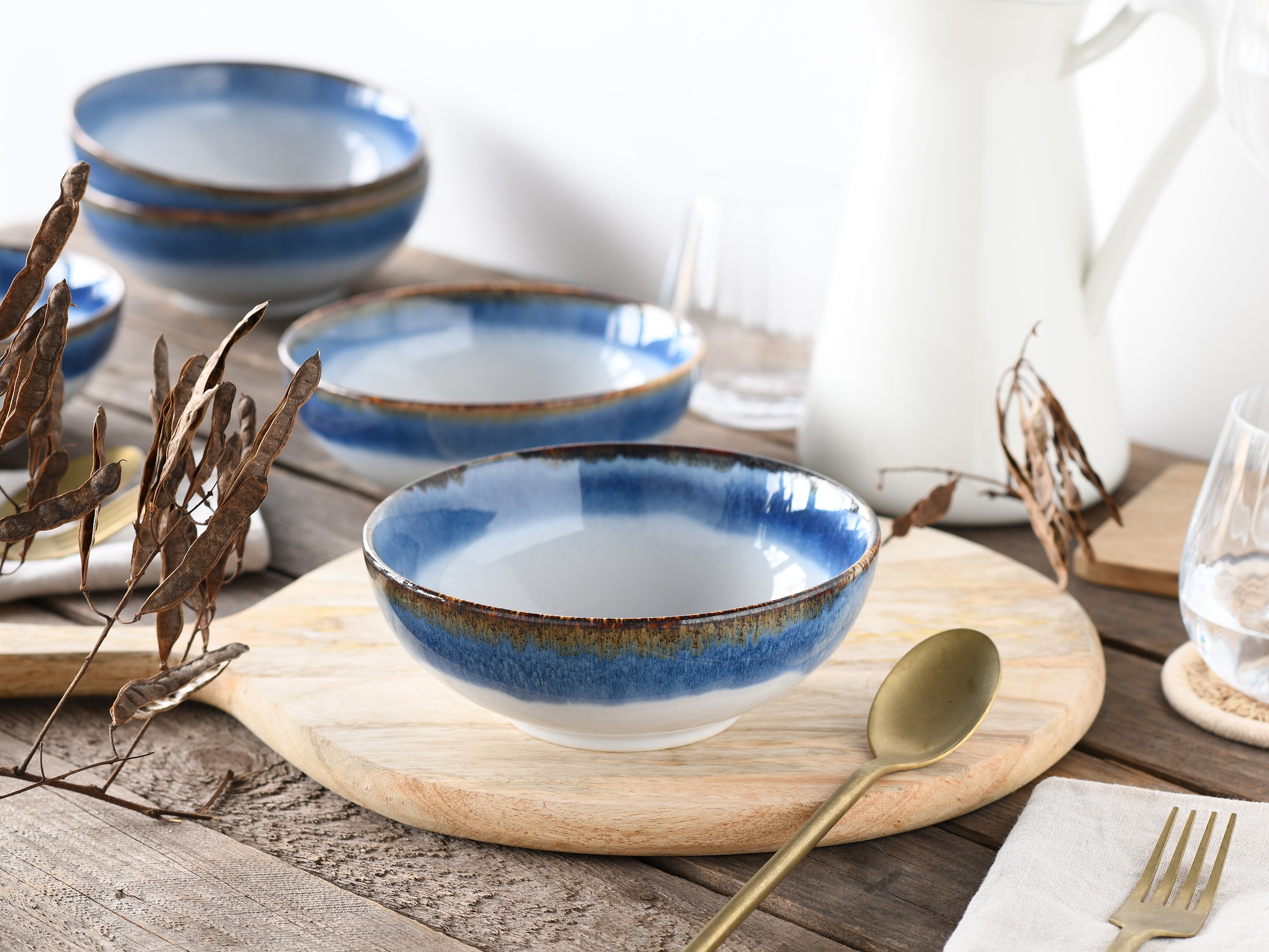 CreaTable Schale »Cascade, Buddha Bowl 17,5 cm 4-tlg«, 4 tlg., aus Steinzeug, Rekativglasur, Healthy Food