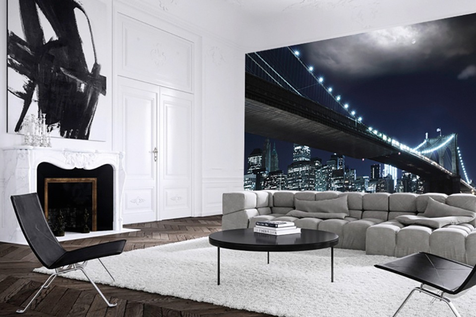 Papermoon Fototapete »Brooklin Bridge by night« glatt günstig online kaufen