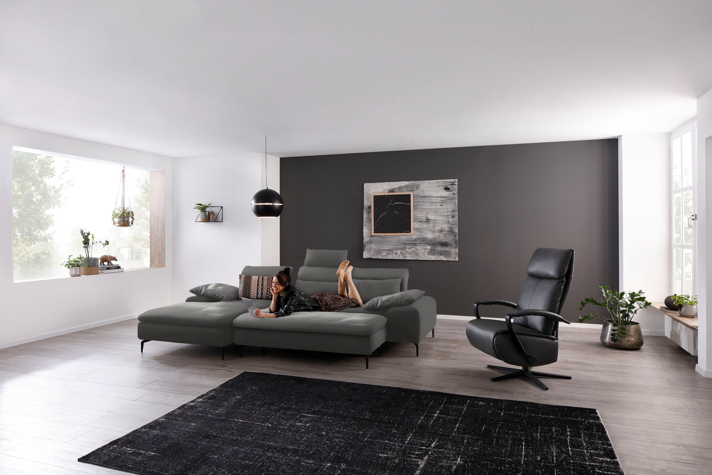 W.SCHILLIG Ecksofa »valentinoo, Designsofa, bequem, elegant und zeitlos, L-Form«, (Set), inklusive Hocker, mit Sitztiefenverstellung, Breite 299 cm