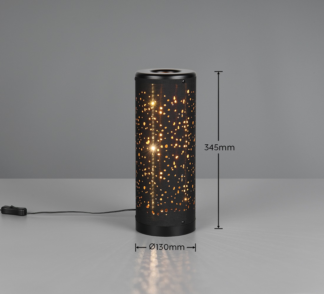 REALITY Leuchten LED Tischleuchte »TACO, LED Tischlampe Kunststoff Starlight Effekt Glitzer, 4W 380 Lumen«, 1 flammig, Leuchtmittel LED-Board | LED fest integriert, 3000K warmweißes Licht, Schnurschalter Höhe 34,5cm Ø 13 cm schwarz