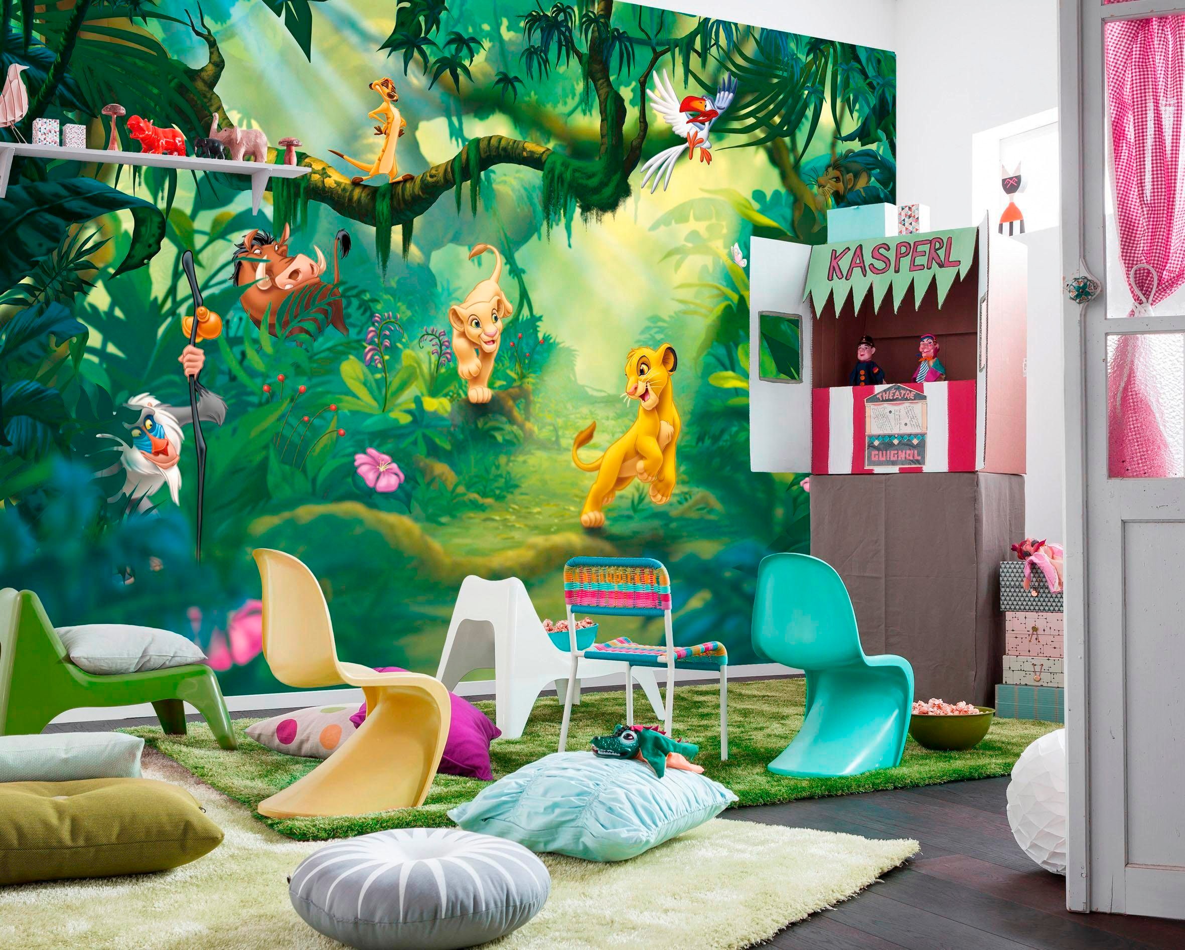 KOMAR Fototapete »Lion King Jungle - Größe 368 x 254 cm« bedruckt glatt Kinderzimmer grün/braun B/L: 368 m m x 254 m m