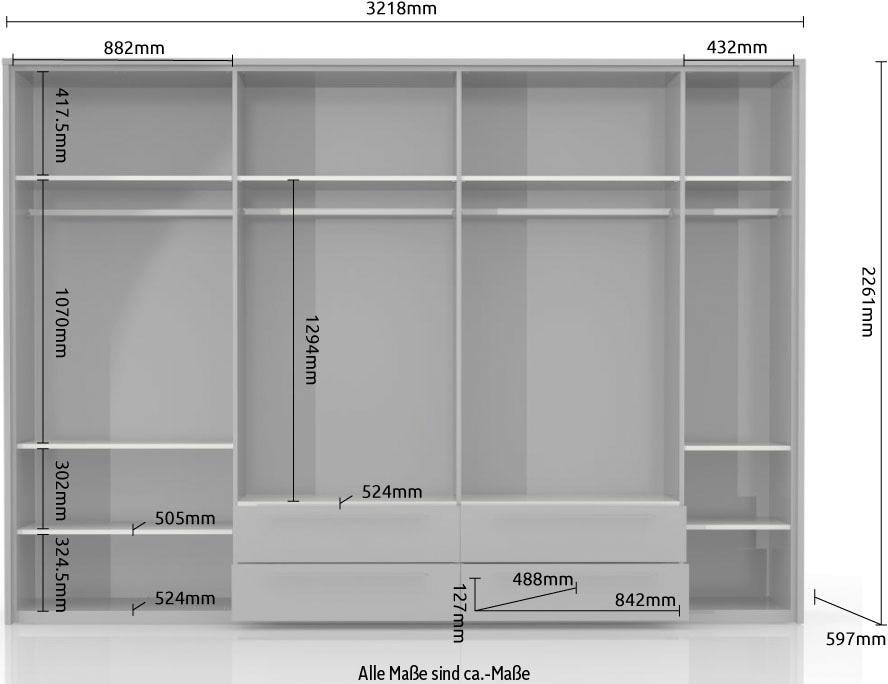 Places of Style Kleiderschrank »Piano Schlafzimmerschrank Premium Qualität mit LED«, beige, UV lackiert, hochglänzend, in 2 Breiten mit 4 Schubladen