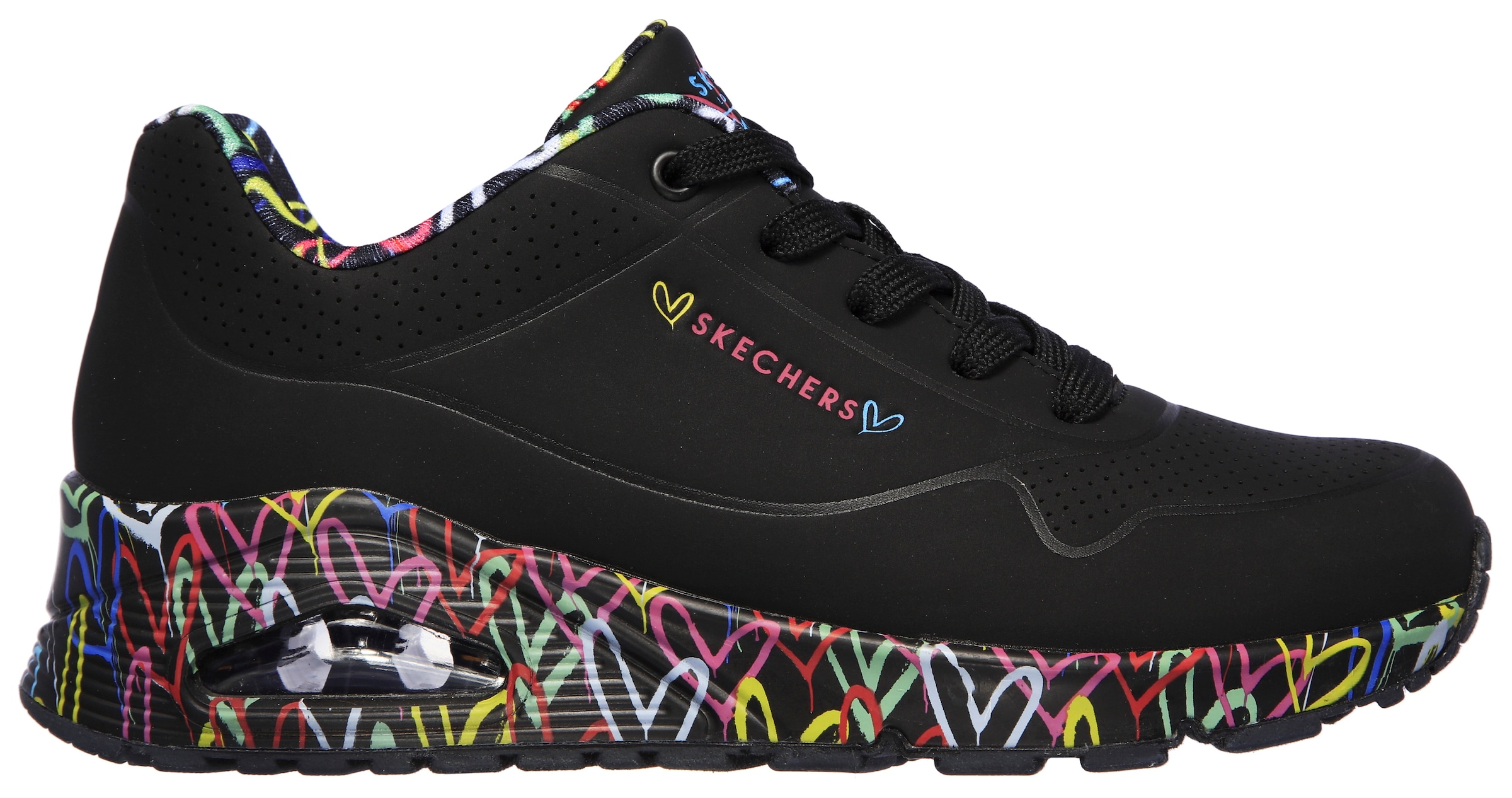 Skechers Wedgesneaker »UNO-LOVING LOVE«, mit coolem Graffiti-Print, Freizeitschuh, Halbschuh, Schnürschuh