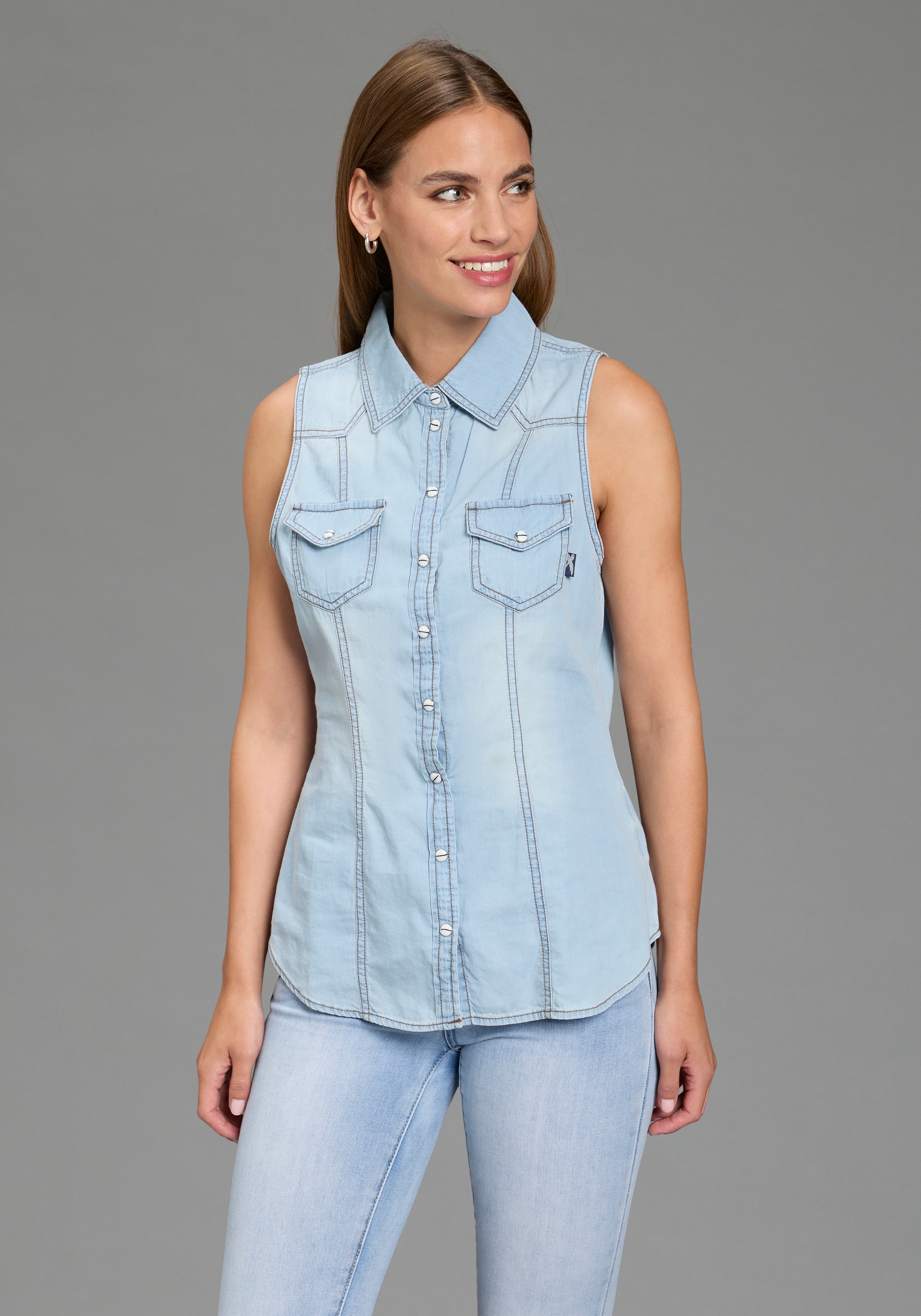 Arizona Jeansbluse mit Knöpfen in Perlmuttoptik