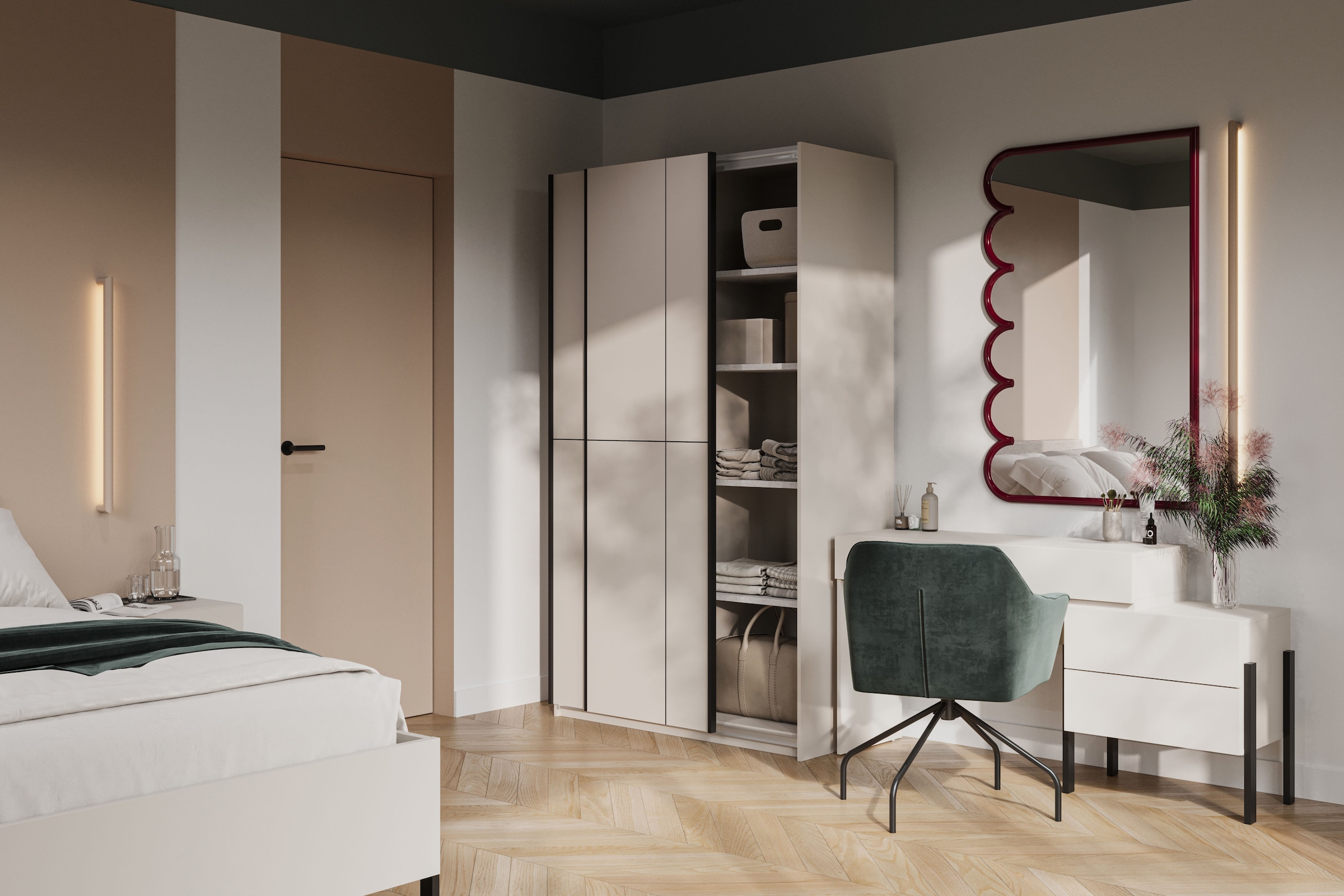Home affaire Schiebetürenschrank »Cube Garderobenschrank incl.kompletter Innenausstattung«, Moderner Kleiderschrank, Schiebetürenschrank, Garderobe