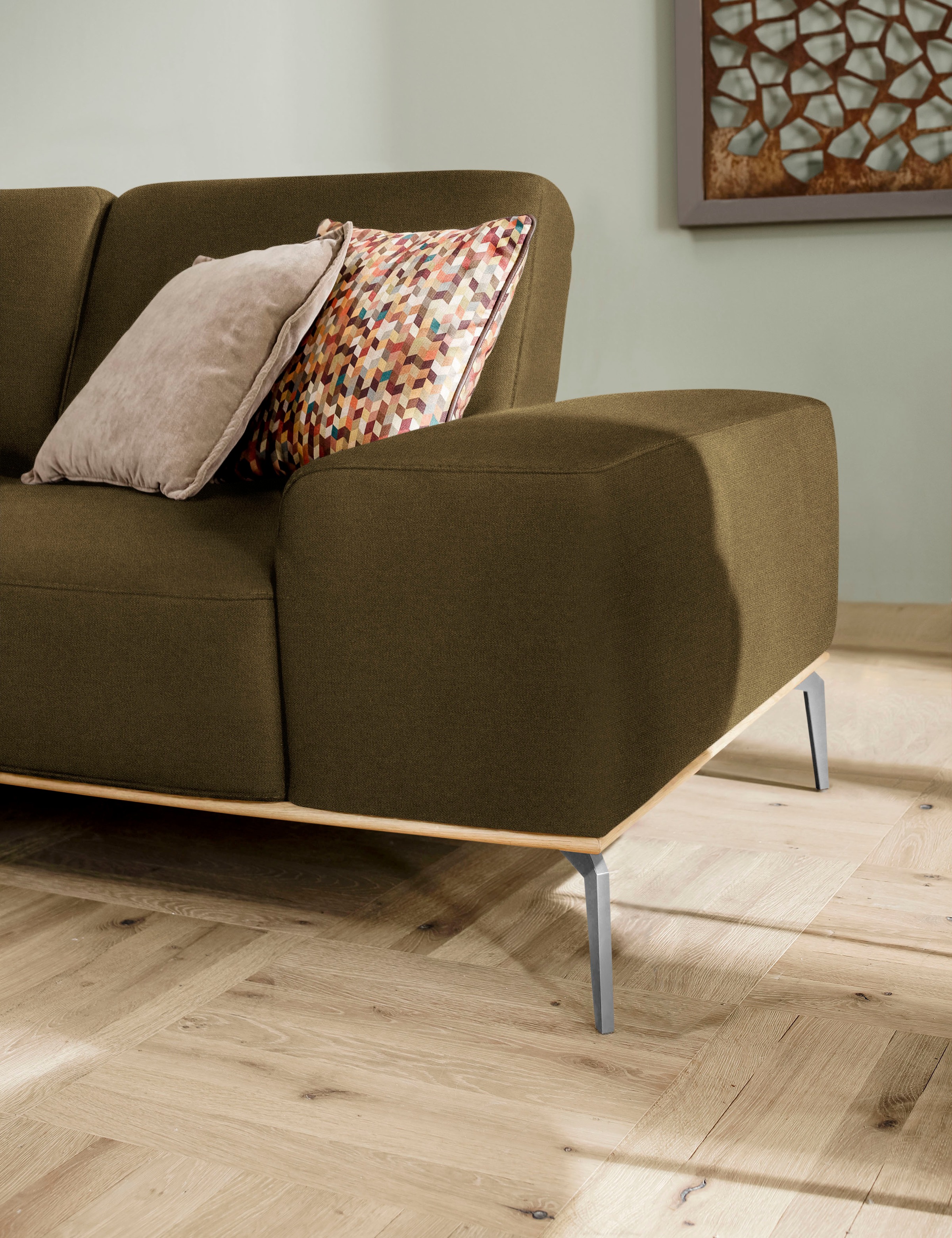 W.SCHILLIG Ecksofa »run, Designsofa mit tollem Sitzkomfort, L-Form«, mit elegantem Holzsockel, Füße in Chrom glänzend, Breite 279 cm