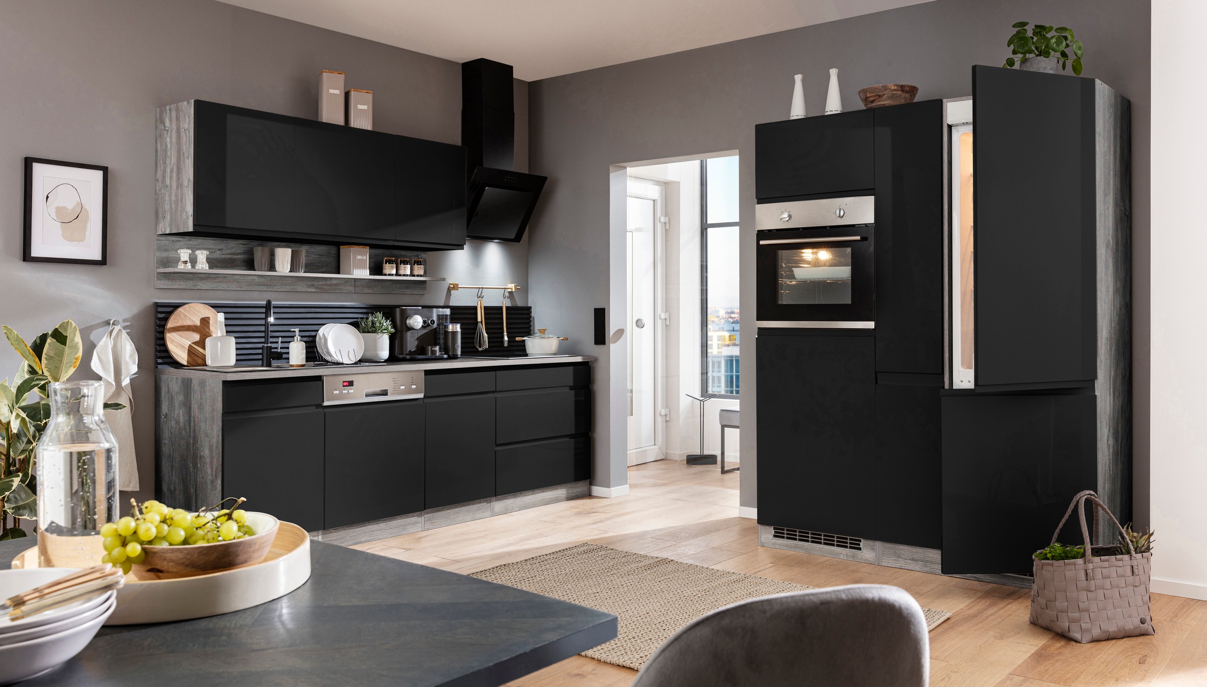 HELD MÖBEL Küchenzeile »Virginia«, Breite 390 cm, mit Glaskeramik-oder Induktionskochfeld