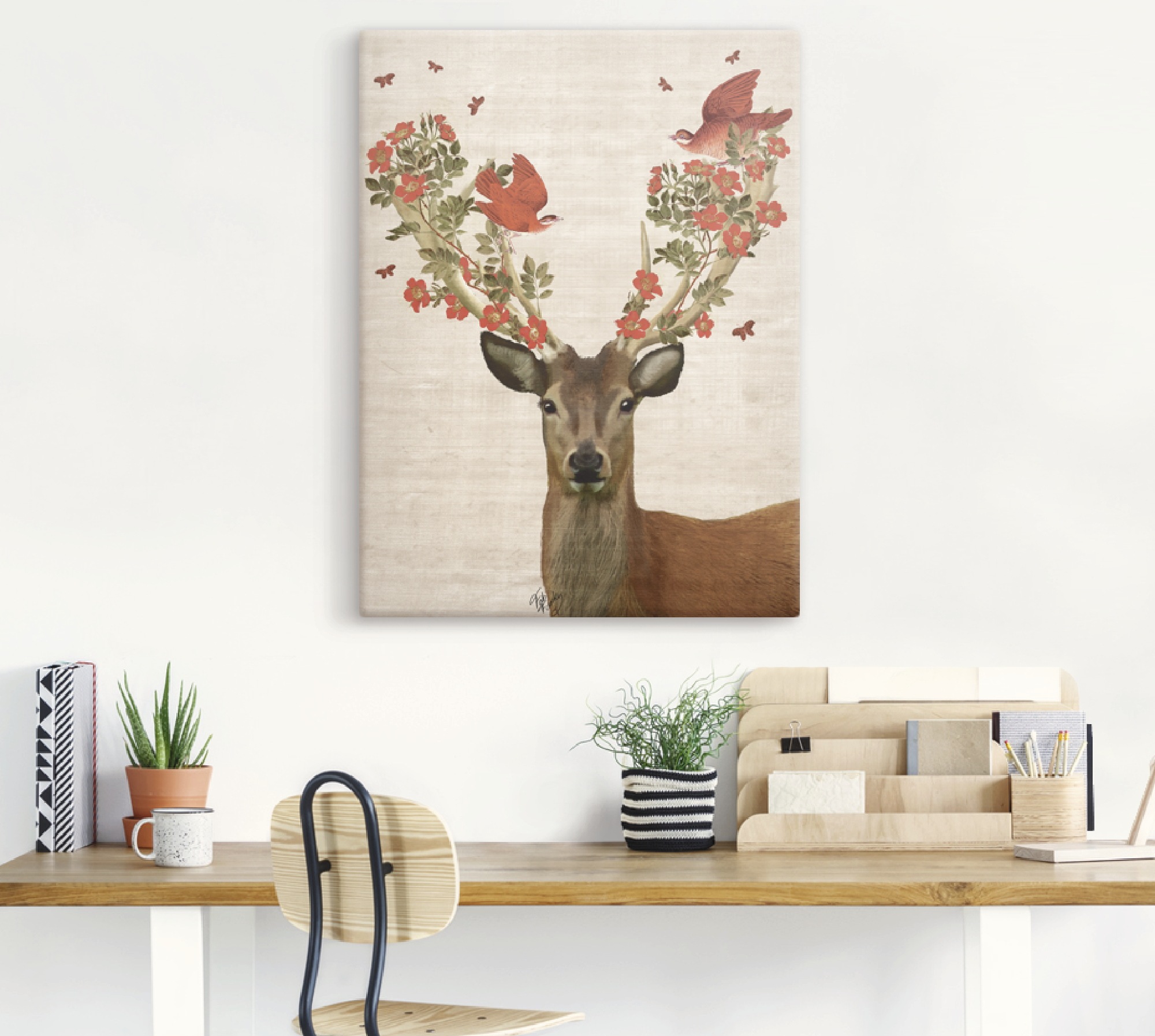 Artland Wandbild »Hirsch und Vögel Liebe«, Wildtiere, (1 St.), als Leinwandbild, Poster, Wandaufkleber in verschied. Größen