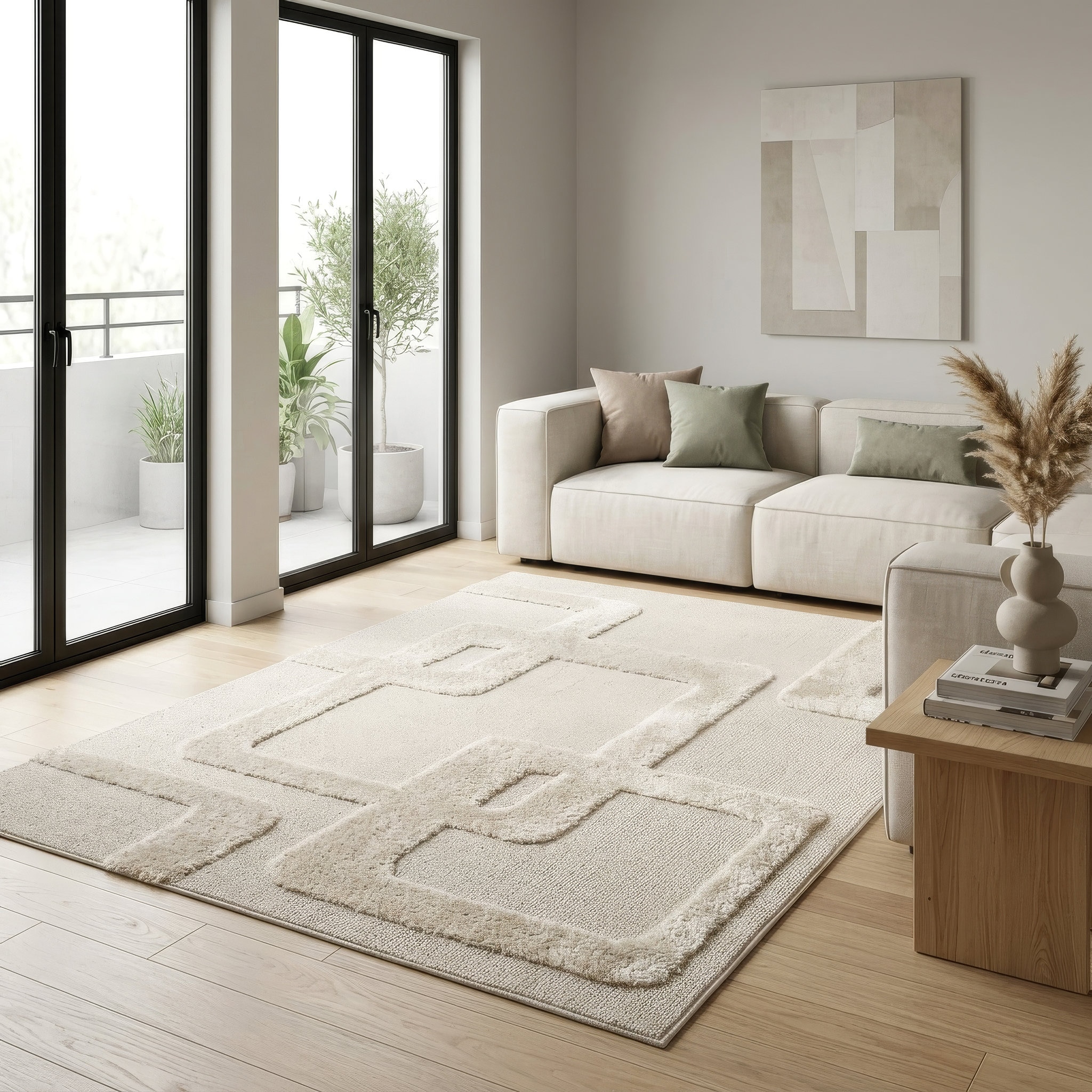 OTTO home Teppich »Modea, geometrisches Muster« rechteckig 20 mm Höhe Ton-in-Ton, Hoch-Tief, weich, Wohnzimmer, Schlafzimmer