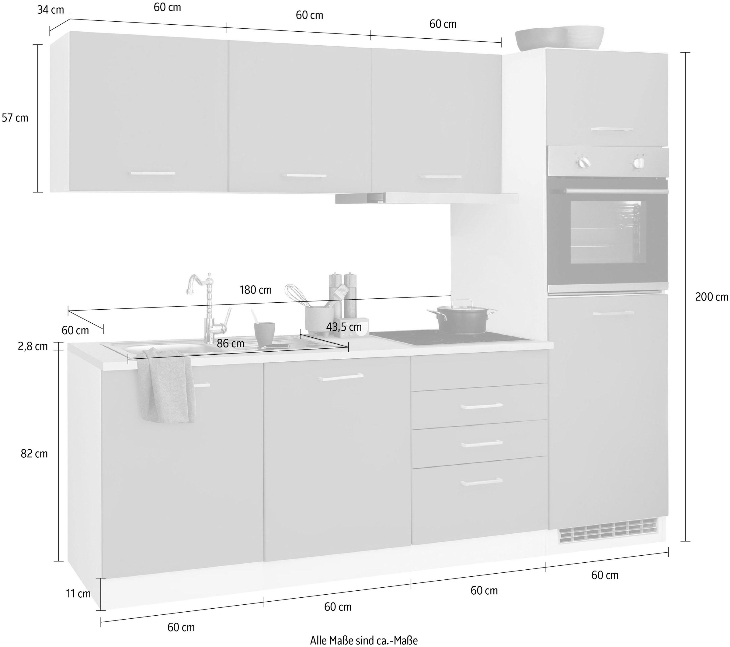 HELD MÖBEL Küchenzeile »Visby«, mit E-Geräten, Breite 240 cm inkl. Kühlschrank