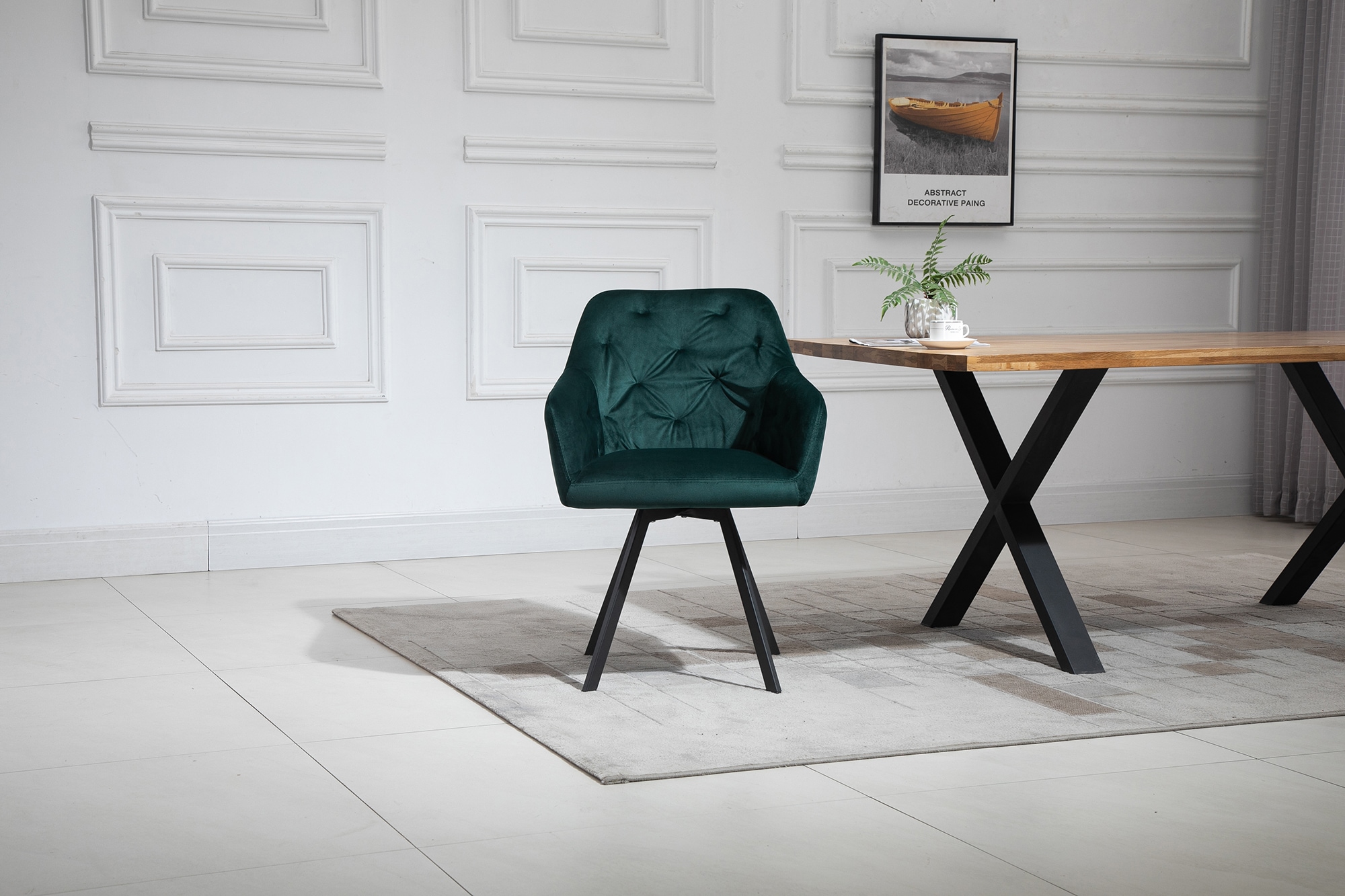 SalesFever Essgruppe, (Set, 5 tlg.), Stühle mit 360° Drehplatte unter der Sitzfläche, mit echter Baumkante