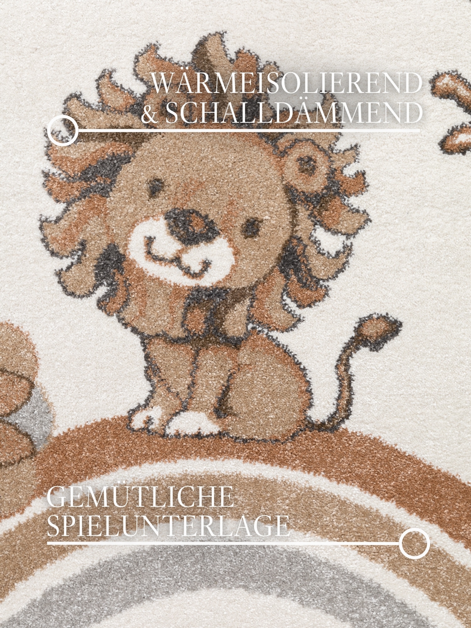 Villeroy & Boch Kinderteppich »Roar like a Lion« rund 9 mm Höhe Spielteppich weich, Kinderzimmer, Boho Kids Spielunterlage, Tieremotiv