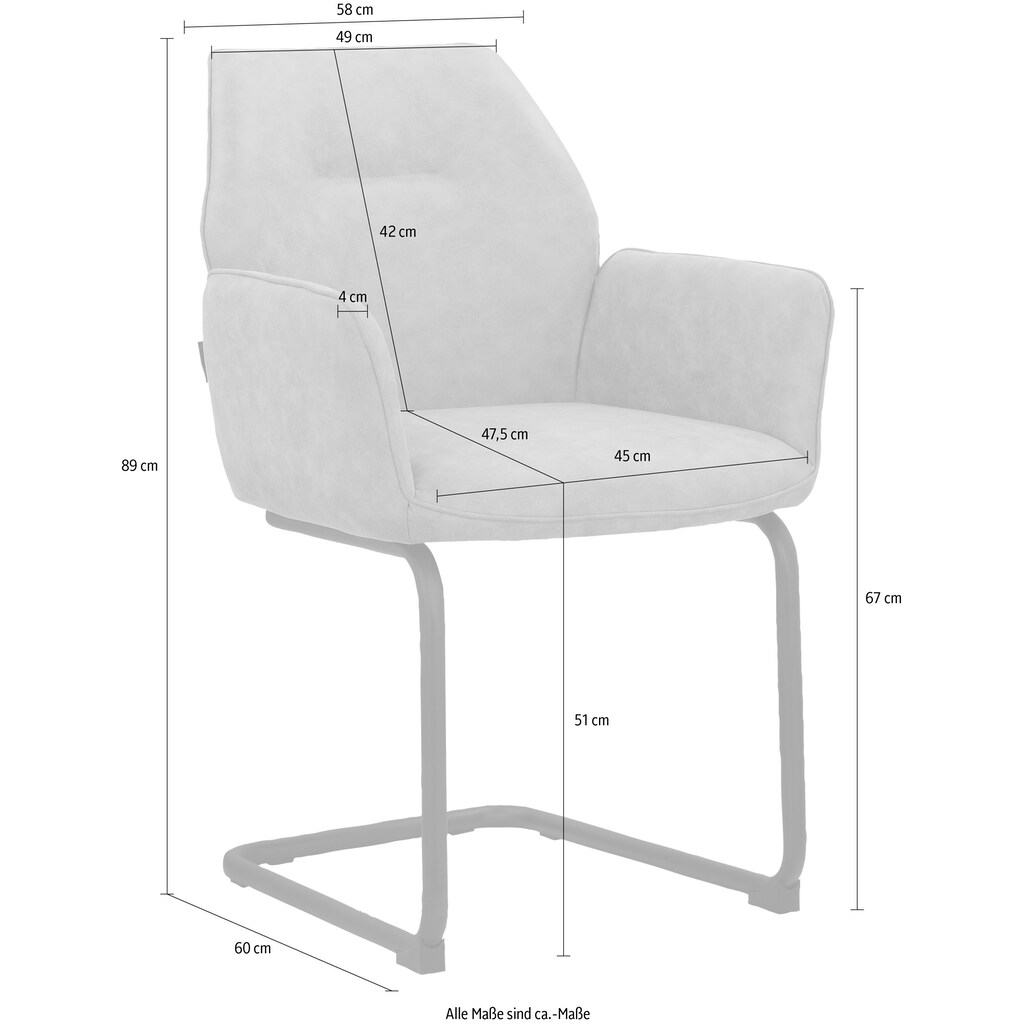 Places of Style Armlehnstuhl »Ginevra«, 2 St., Microfaser, Sitz und Rücken gepolstert, mit Gestell aus Metall, Sitzhöhe 51 cm