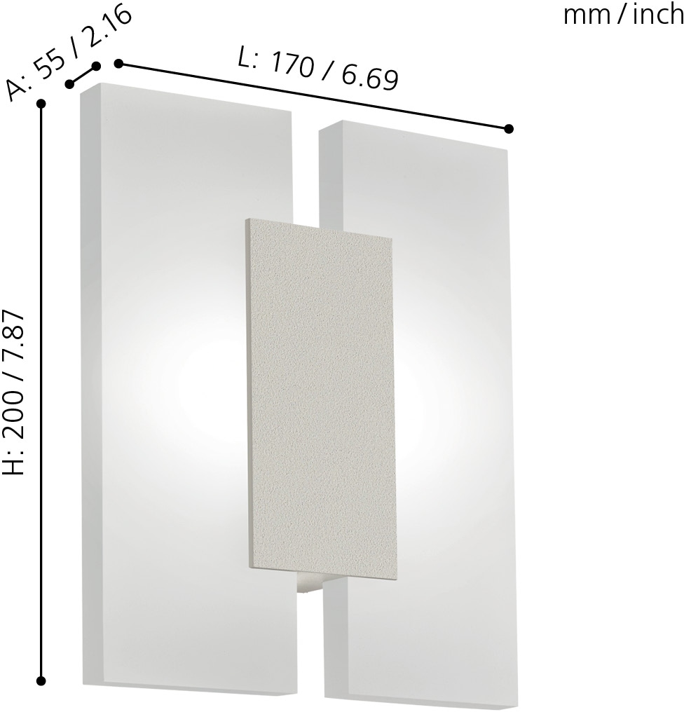 EGLO Deckenleuchte »METRASS 2 Wandleuchte, Wandbeleuchtung, Flurlampe, weiß, modern«, 2 flammig, Leuchtmittel LED-Board | LED fest integriert, Wohnzimmerlampe, satiniertes Kunststoff, schlicht, Alu, 20x17x5,5cm