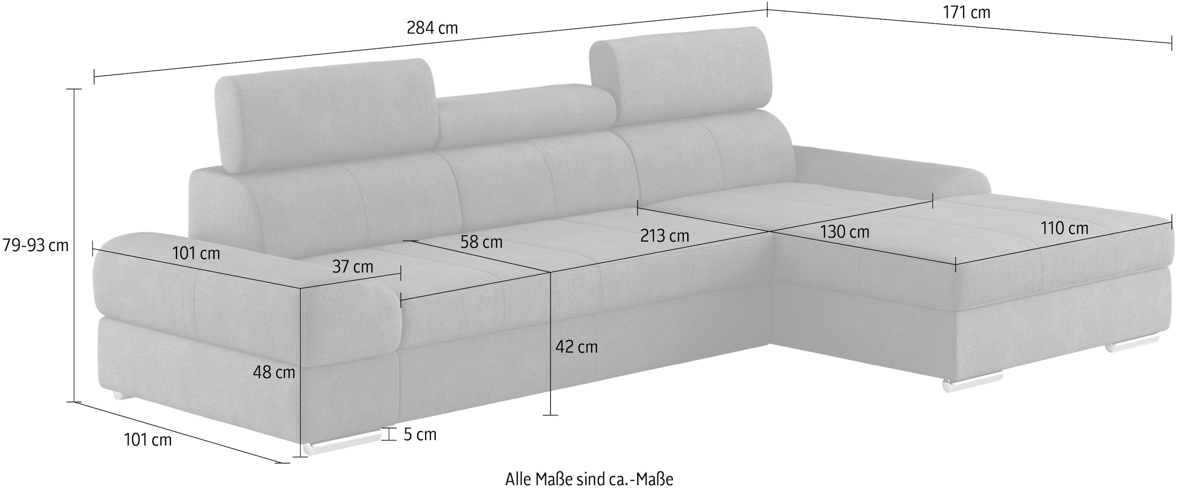 sit&more Ecksofa »Broadway L-Form«, inklusive Kopfteilverstellung, wahlweise mit Bettfunktion