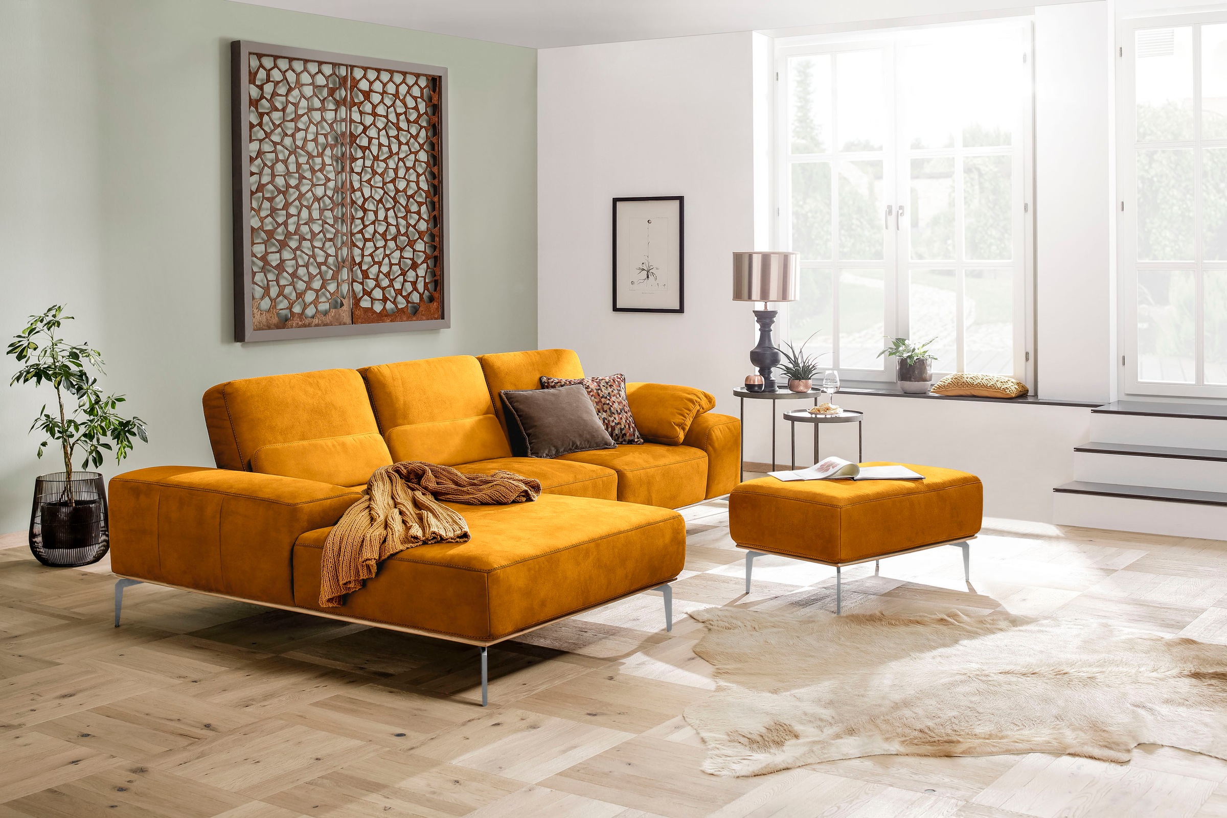 W.SCHILLIG Polsterhocker »run«, mit elegantem Holzsockel, Füße in Chrom glänzend, Breite 75 cm