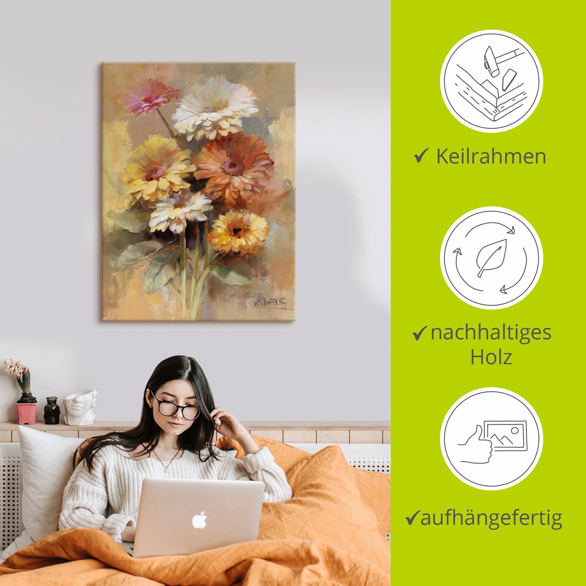 Artland Leinwandbild »Blumenstrauß I« Blumen 1 Stk. tlg. auf Holzrahmen gespannt