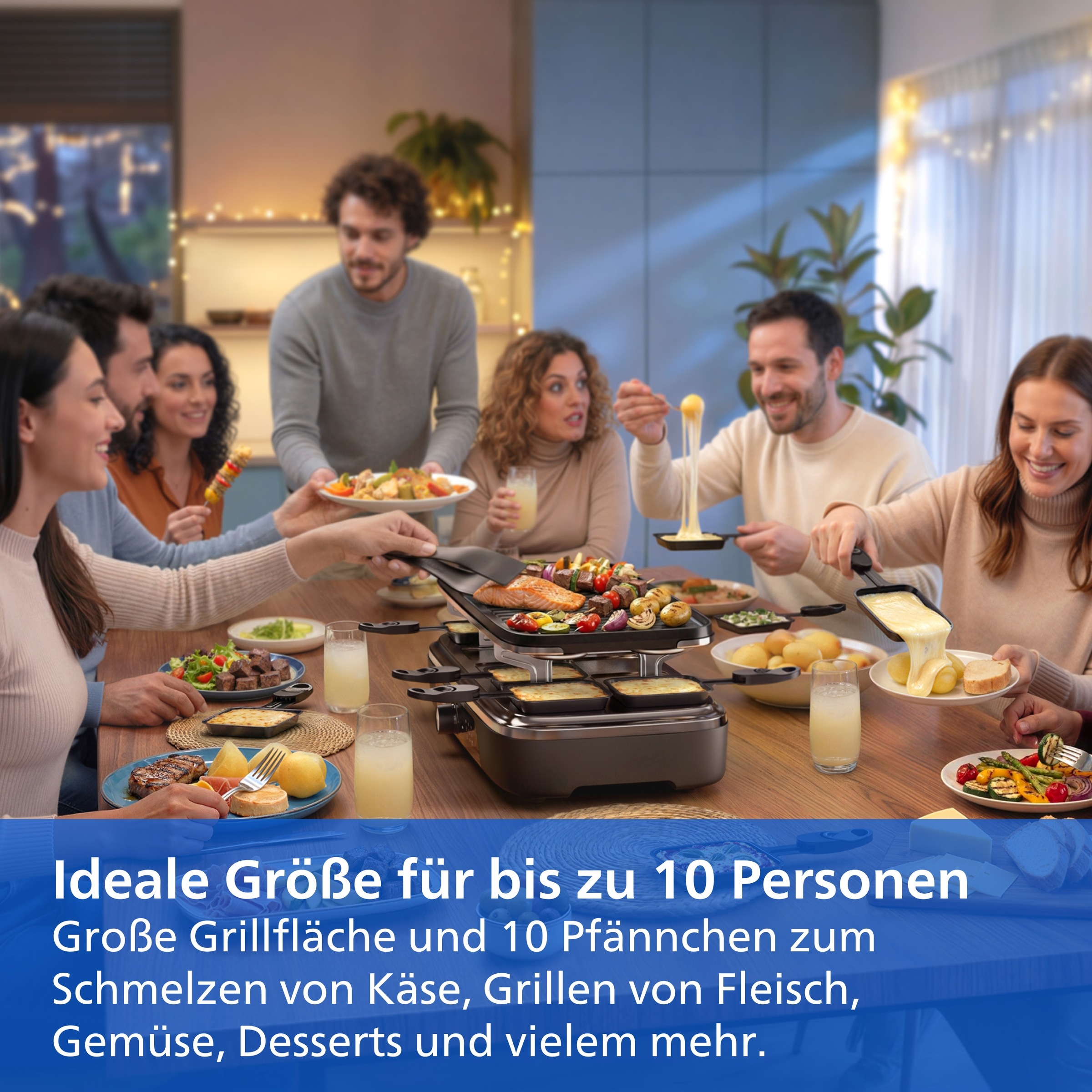 Philips Raclette »Grill 2-in-1 HD6421/80 5000 Series, für 10 Personen« 10 Stk. Raclettepfännchen 1.500 W 3 Temperatureinstellungen, wendbare Keramikplatte, PFAS-frei