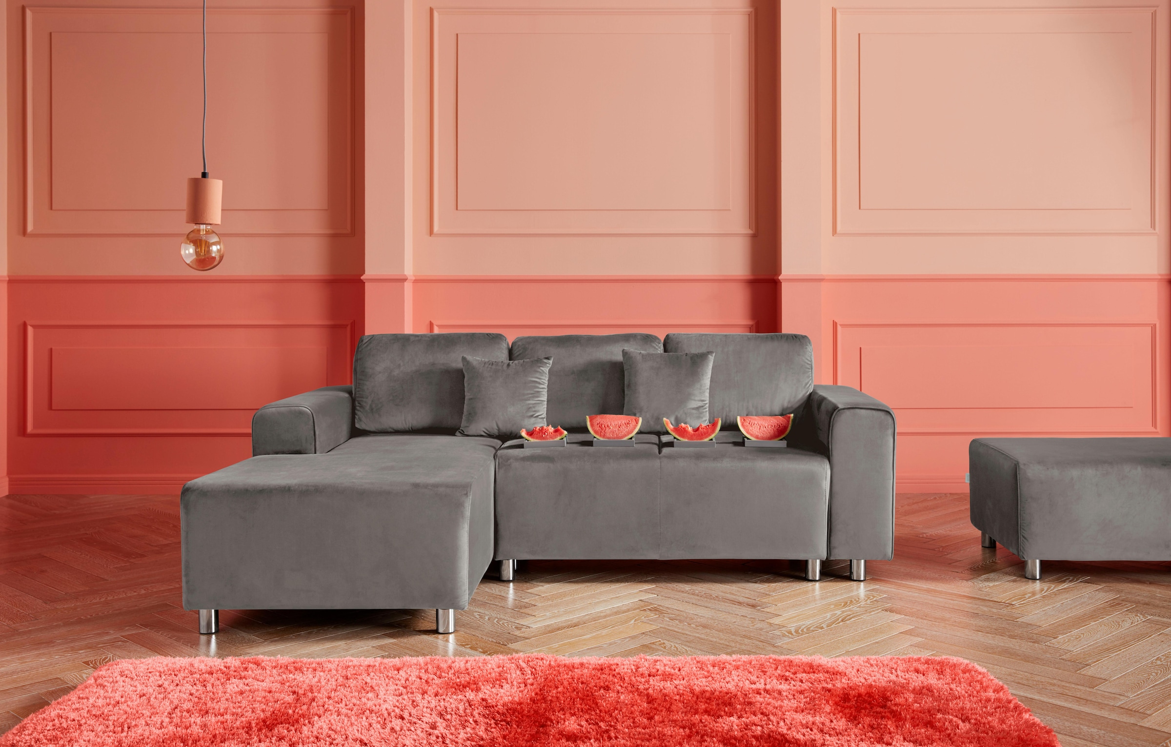 Guido Maria Kretschmer Home&Living Ecksofa »Györ«, L-Form, wahlweise mit Bettfunktion und Bettkasten incl. 2 Zierkissen