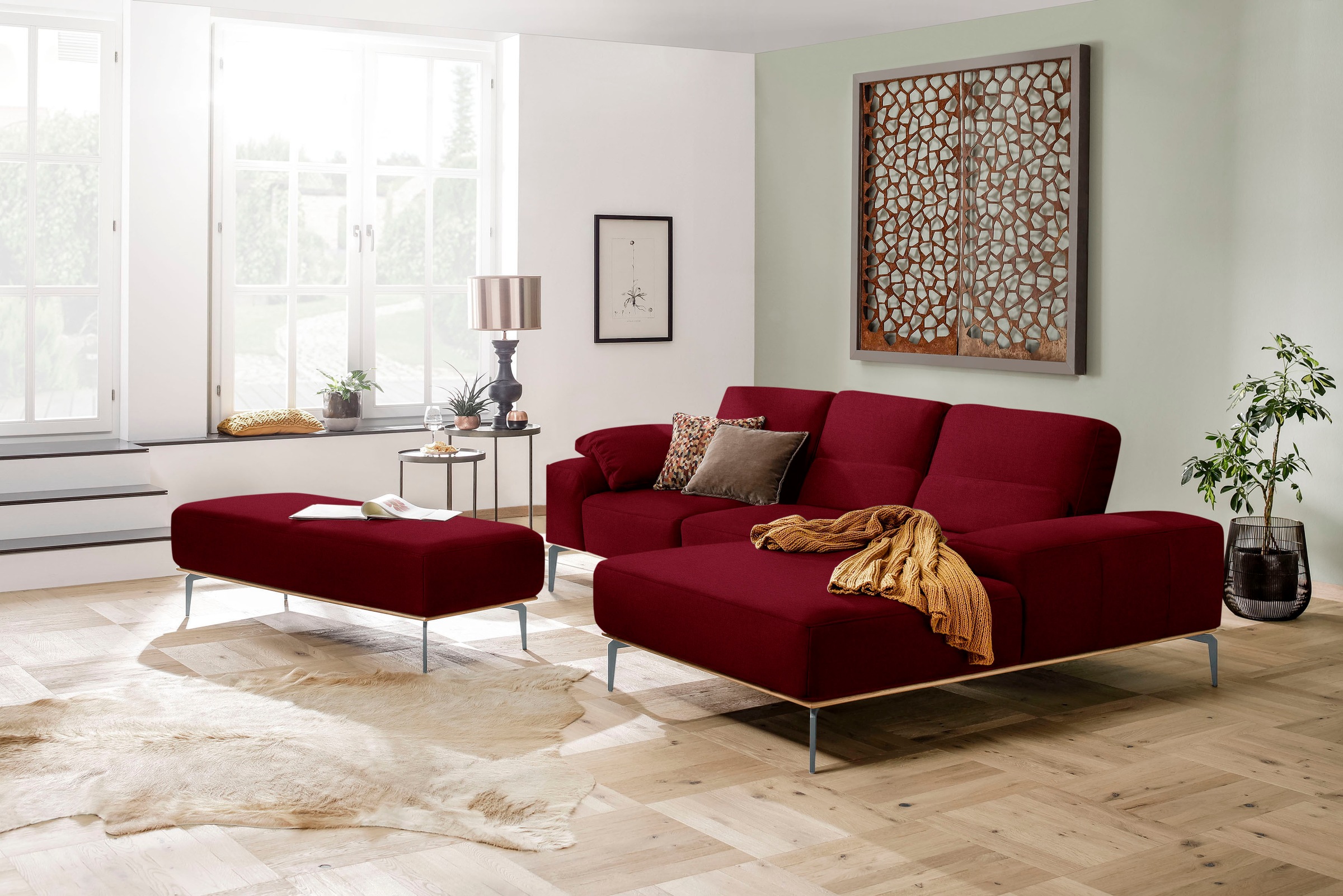 W.SCHILLIG Ecksofa »run, Designsofa mit tollem Sitzkomfort, bequem, L-Form«, mit elegantem Holzsockel, Füße in Silber matt, Breite 279 cm