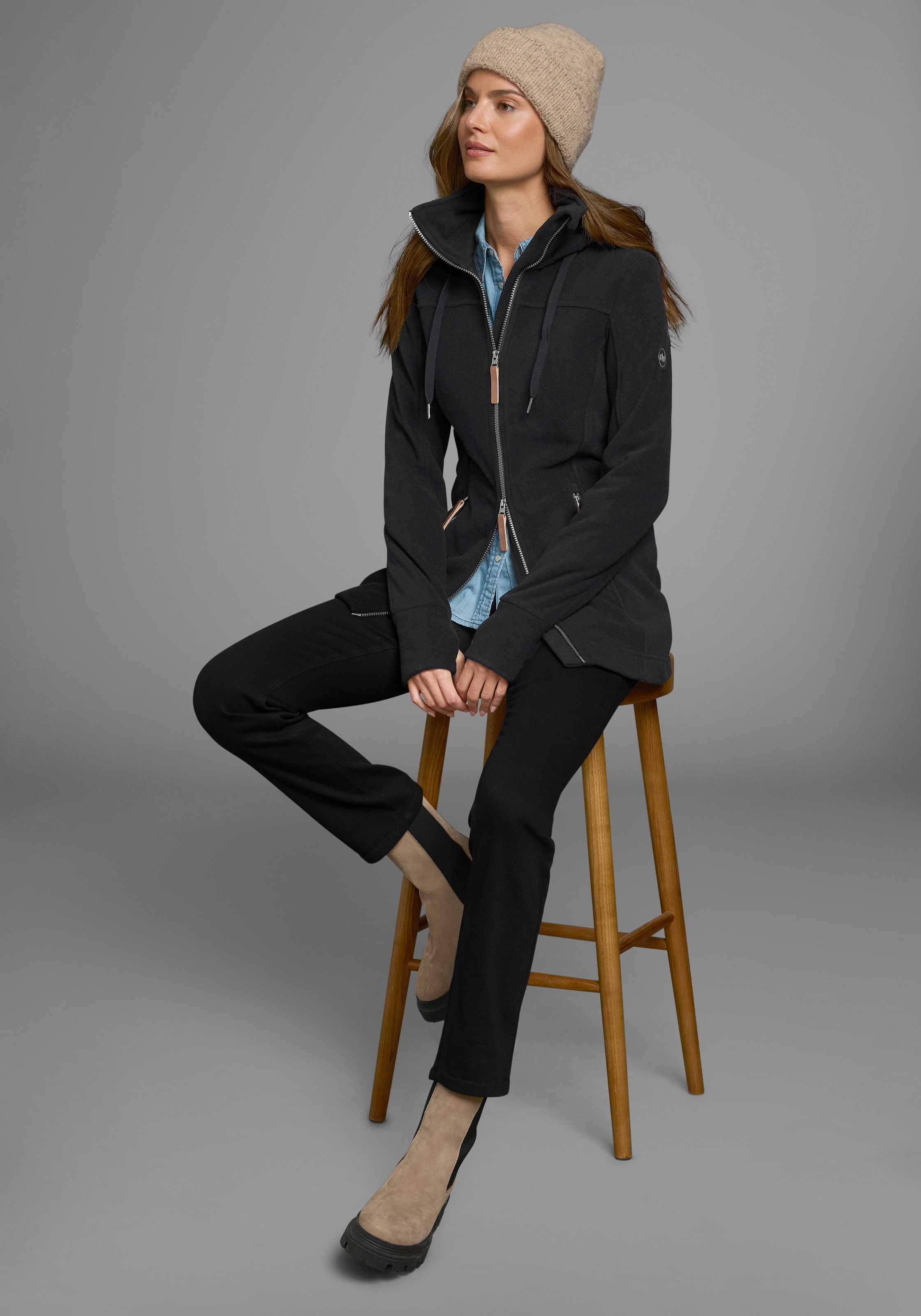 Polarino Fleecejacke, mit Kapuze, aus Fleece, atmungsaktiv, schnell trocknend
