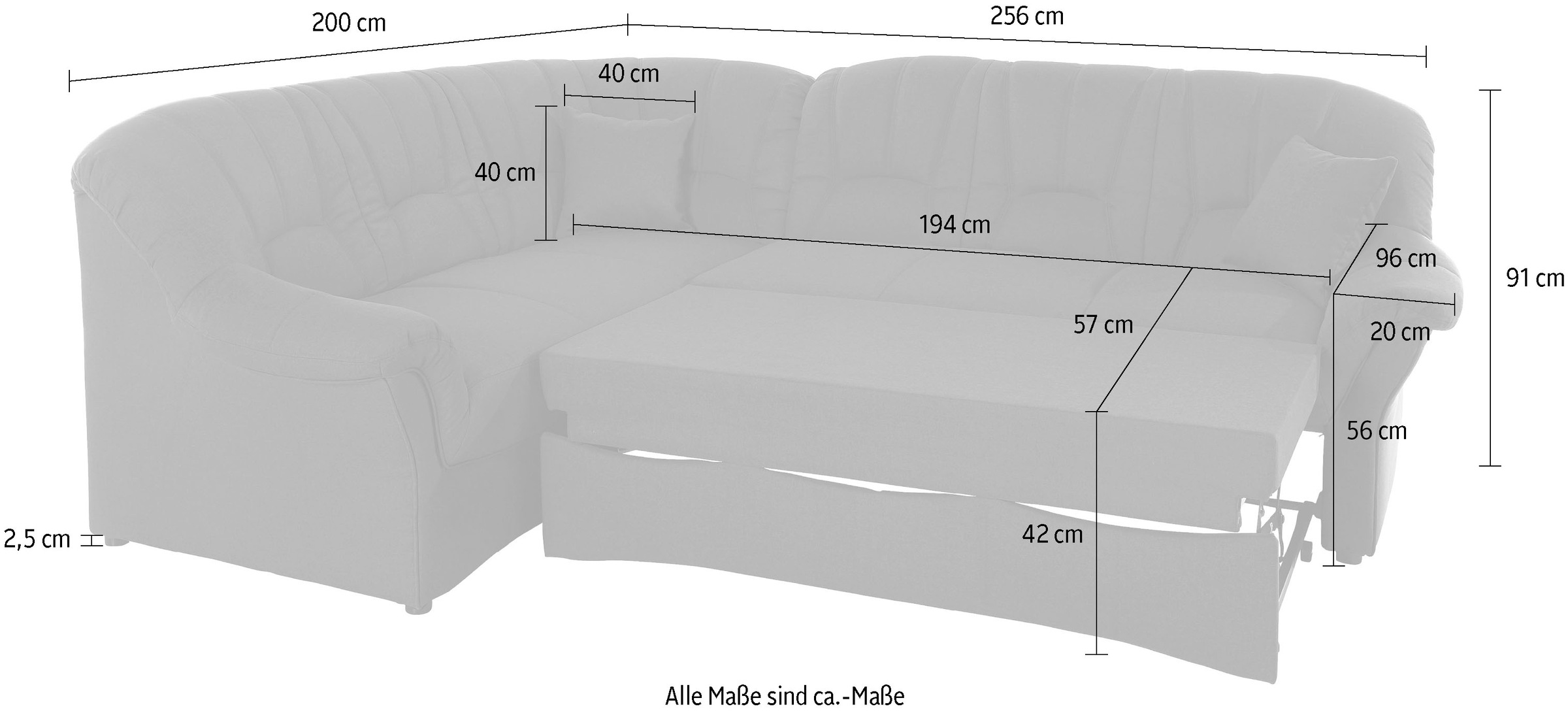 DOMO collection Ecksofa »Bahia, zeitlos und elegant, bequeme Armlehnen, L-Form«, wahlweise mit Bettfunktion