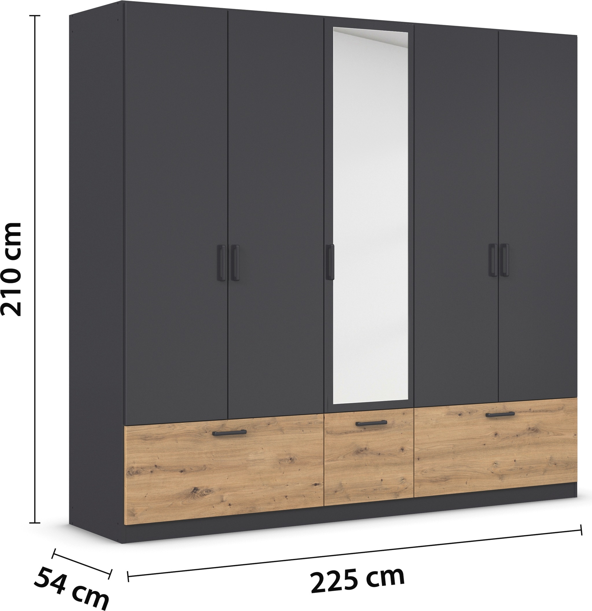 rauch Drehtürenschrank »Kleiderschrank Schrank Garderobe Wäscheschrank BARI mit Spiegel«, mit Schubkästen und modernem Griff in Graumetallic MADE IN GERMANY