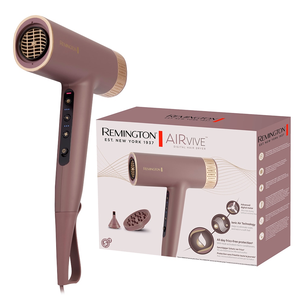 Remington Haartrockner »AIRviveDigital Haartrockner (EC8930)« 1.600 W 2 Aufsätze Digital Motor, Ionic Air, Anti-Frizz, 12 Heiz-&Geschwindigkeitsstufen