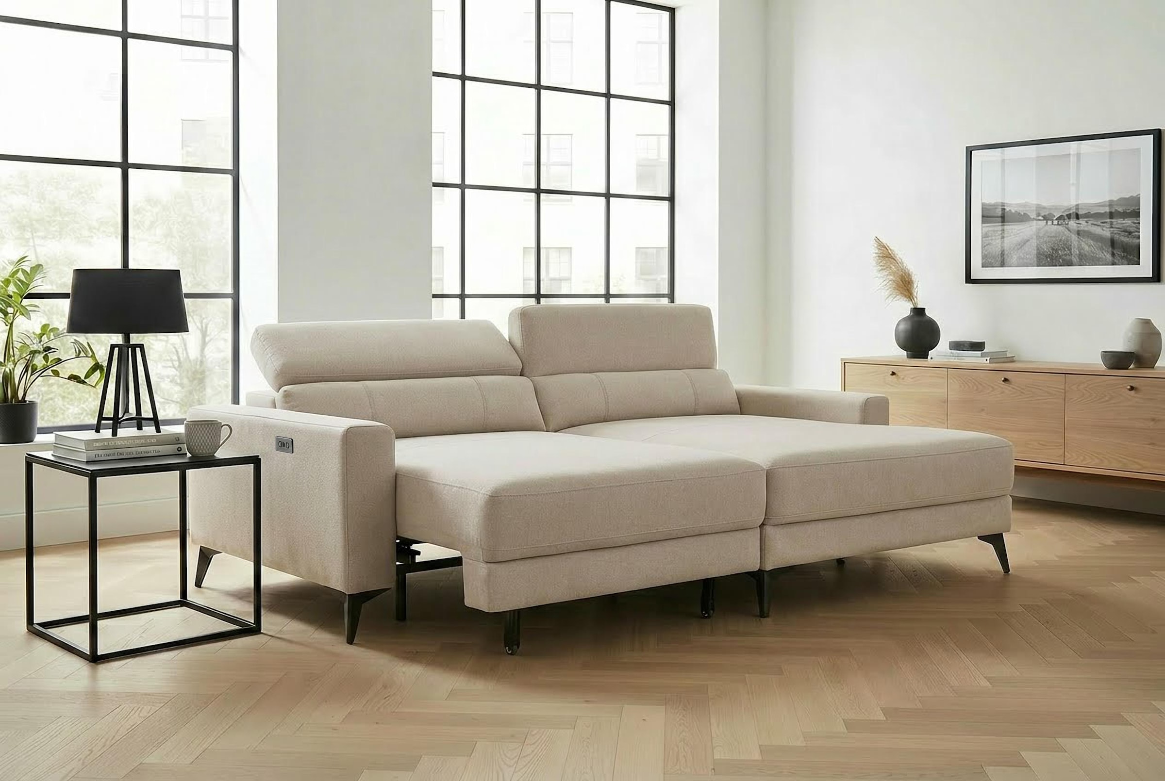 OTTO home Ecksofa »LEWII, L-Form, 225 cm - elektr. Schlafsofa und Sitztiefenverstellung« mit USB A/C-Anschluss. Federkern, verstellbaren Kopfstützen, Webstoff