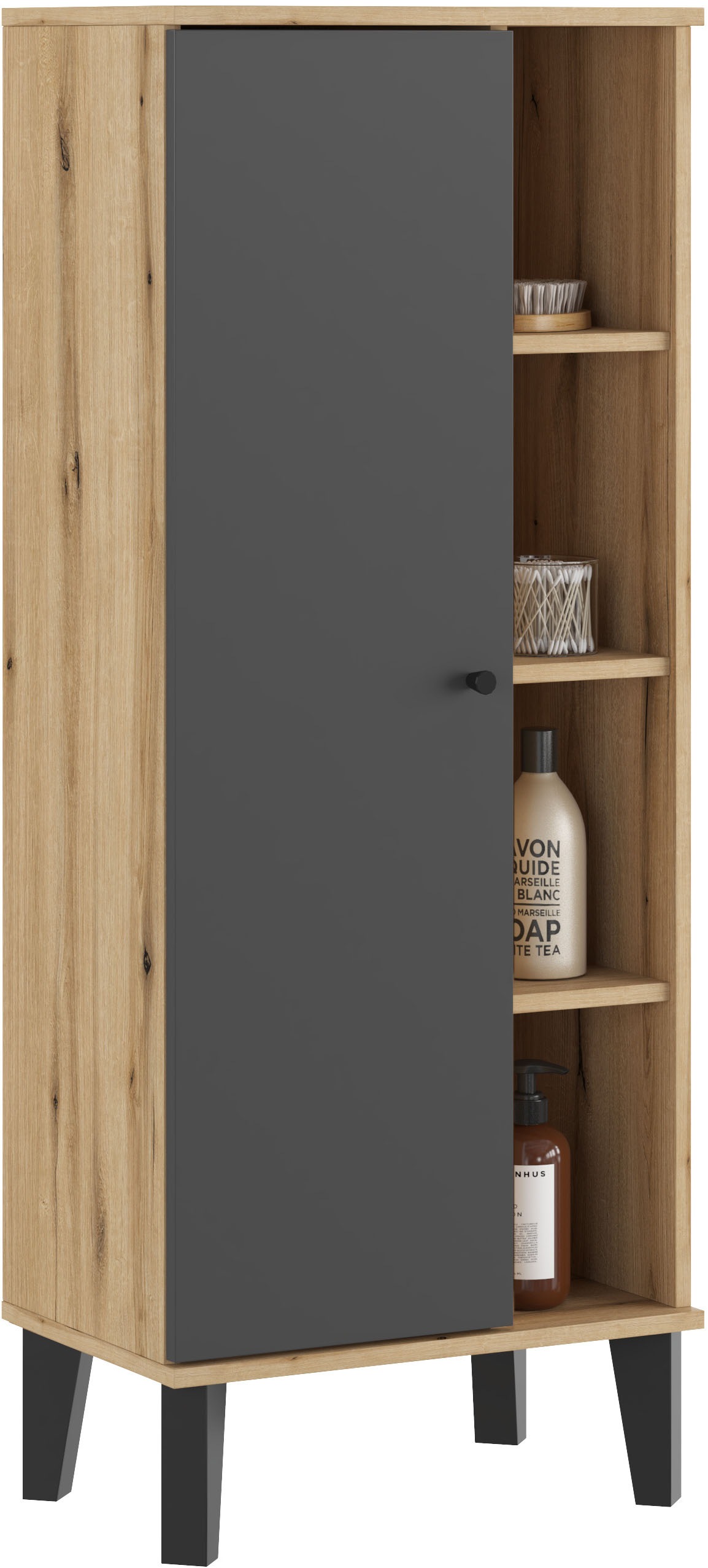 INOSIGN Stauraumschrank »Oslo, Badschrank mit Knopfgriff, Hochschrank im skandinavischen Design«, in der Türfarbe Weiß oder Grau verfügbar, ausreichend Stauraum