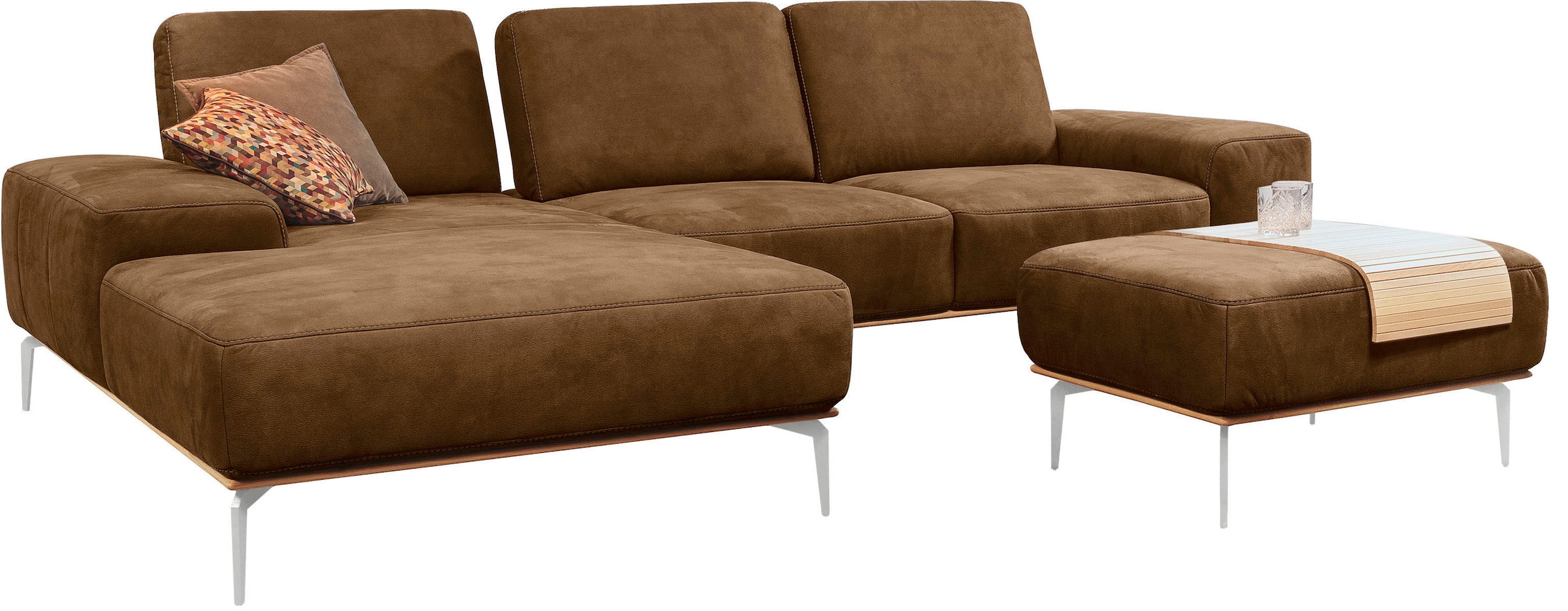 W.SCHILLIG Polsterhocker »run«, mit elegantem Holzsockel, Füße in Chrom glänzend, Breite 75 cm