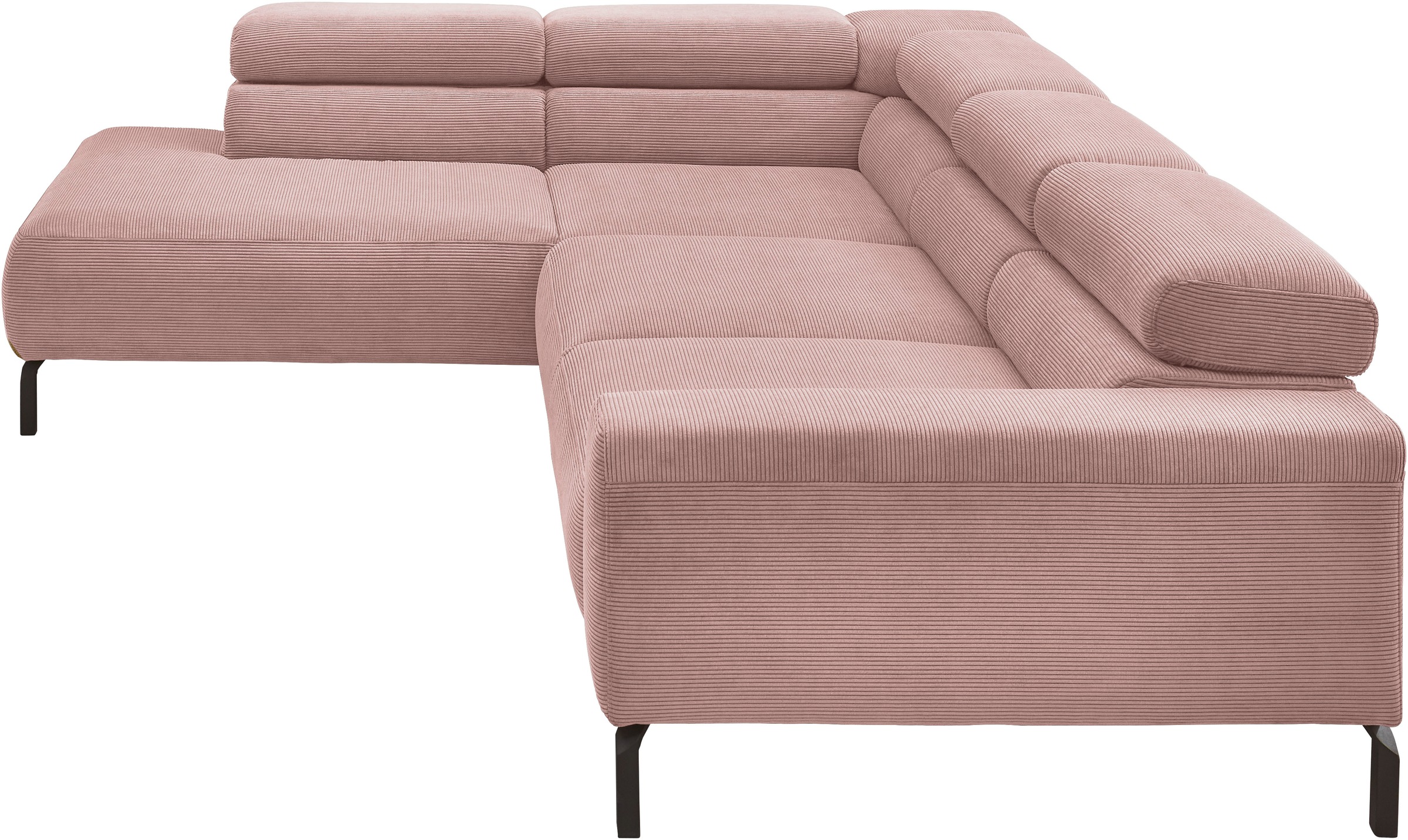 Places of Style Ecksofa »Antonelli, L-Form, inkl. Kopfteilverstellung, Breite 276 cm«, mit elektrischer Sitztiefenverstellung, in Feincord, altrosa