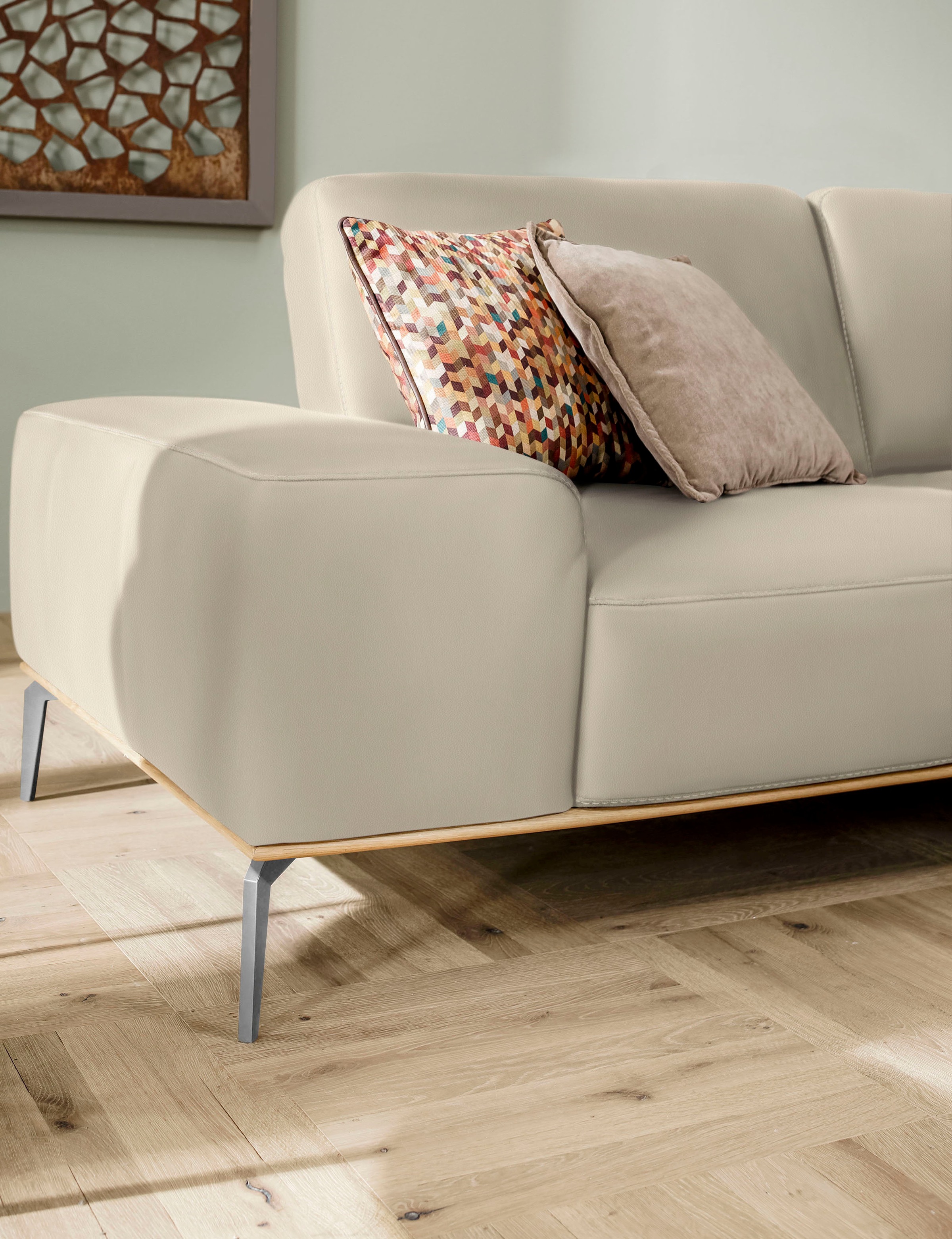 W.SCHILLIG Ecksofa »run, Designsofa mit tollem Sitzkomfort, bequem, L-Form«, mit elegantem Holzsockel, Füße in Chrom glänzend, Breite 319 cm