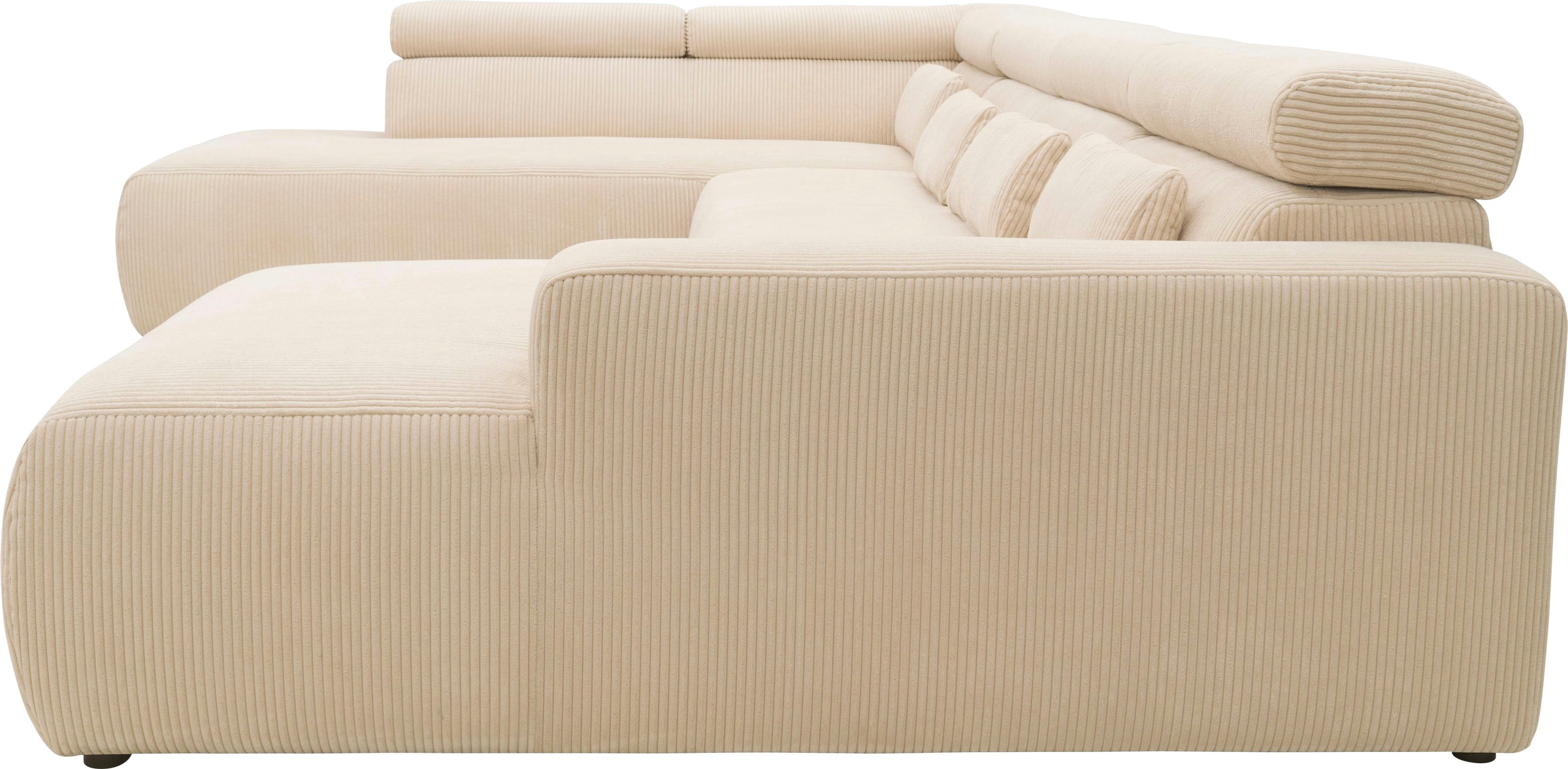 DOMO collection Wohnlandschaft »Brandon viele Bezugsarten, auch in Cord und Leder, incl. Nierenkissen«, mit Kopfteilverstellung, wahlweise Sitztiefenverstellung, U-Form