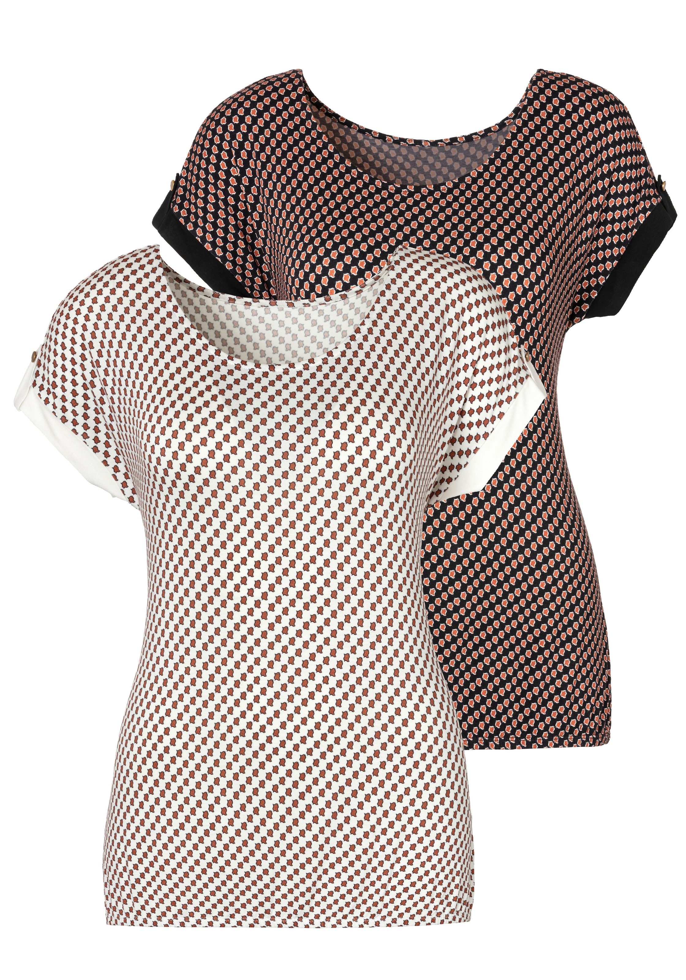 Vivance T-Shirt, (2er-Pack), mit kleinem Beleg und goldfarbenen Knopf am Ärmelsaum kaufen