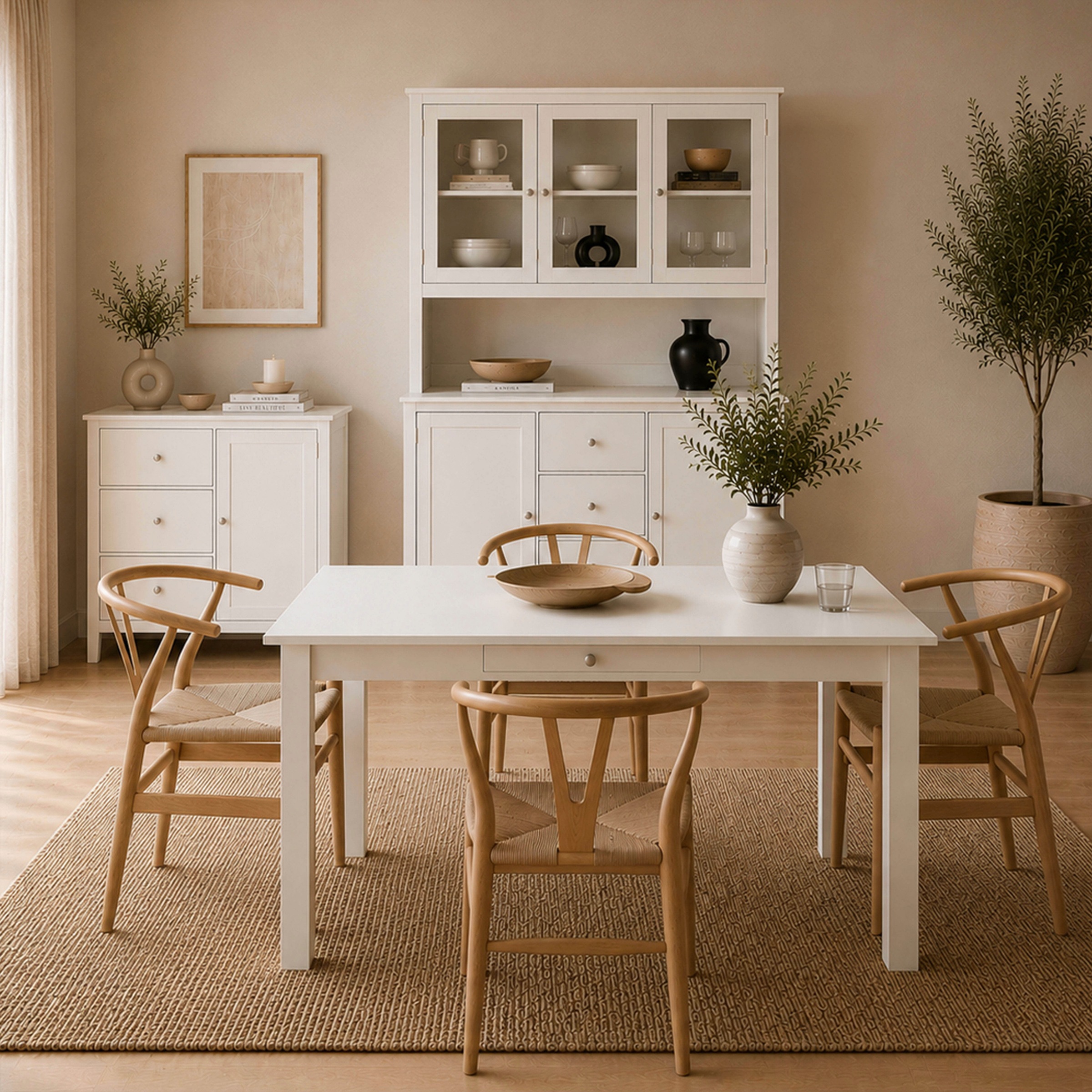 Inter Link Buffet »Pinora, Vitrine Kiefer Massivholz, Küchenschrank Weiss lackiert« 1 Stk. tlg. Geschirrschrank im Skandi Look, viel Stauraum, 160 x 39,50 x 197 cm