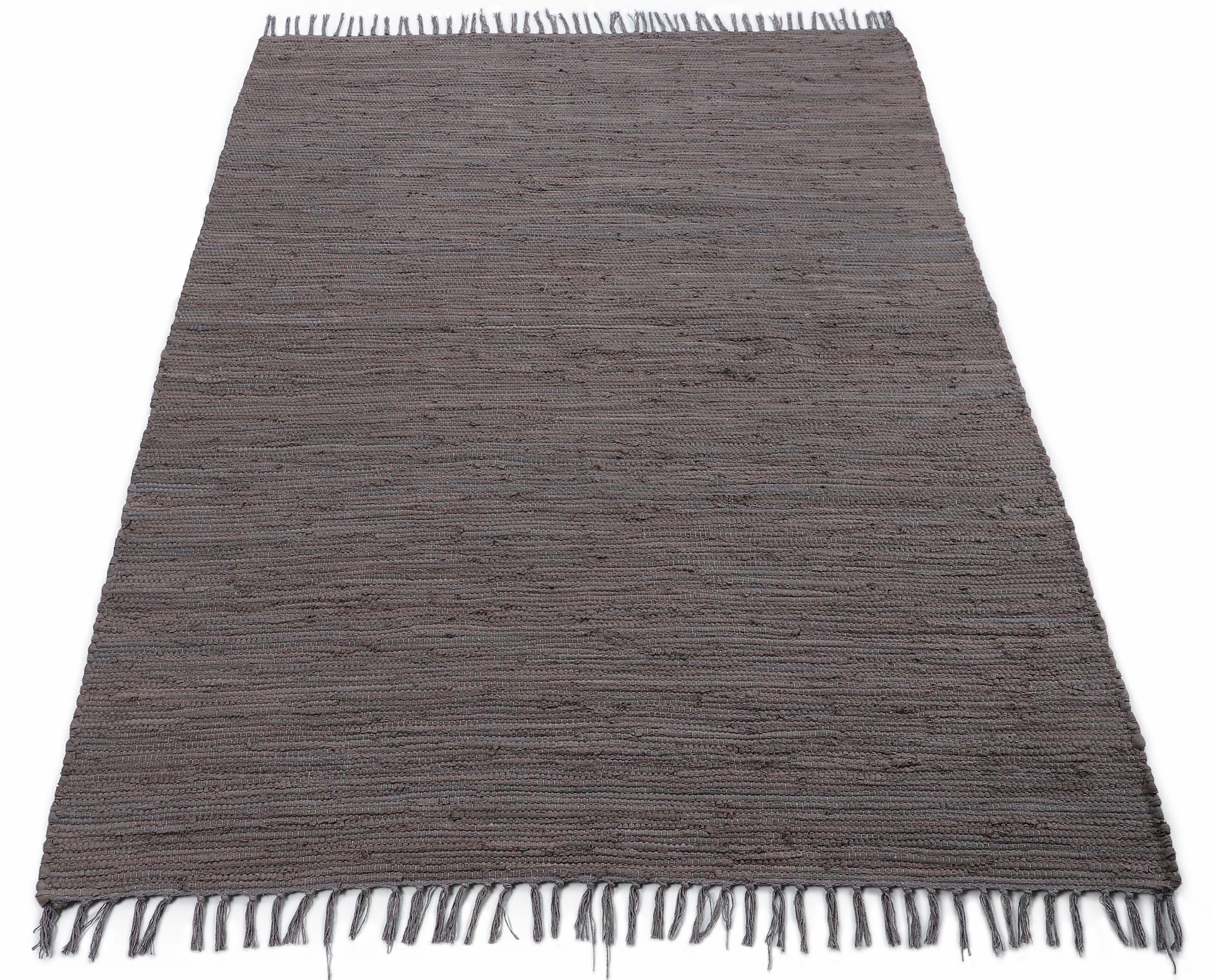 carpetfine Teppich »Kelim Chindi uni«, rechteckig, 5 mm Höhe, Wendeteppich, reine Baumwolle, handgewebt, Uni-Farben, mit Fransen