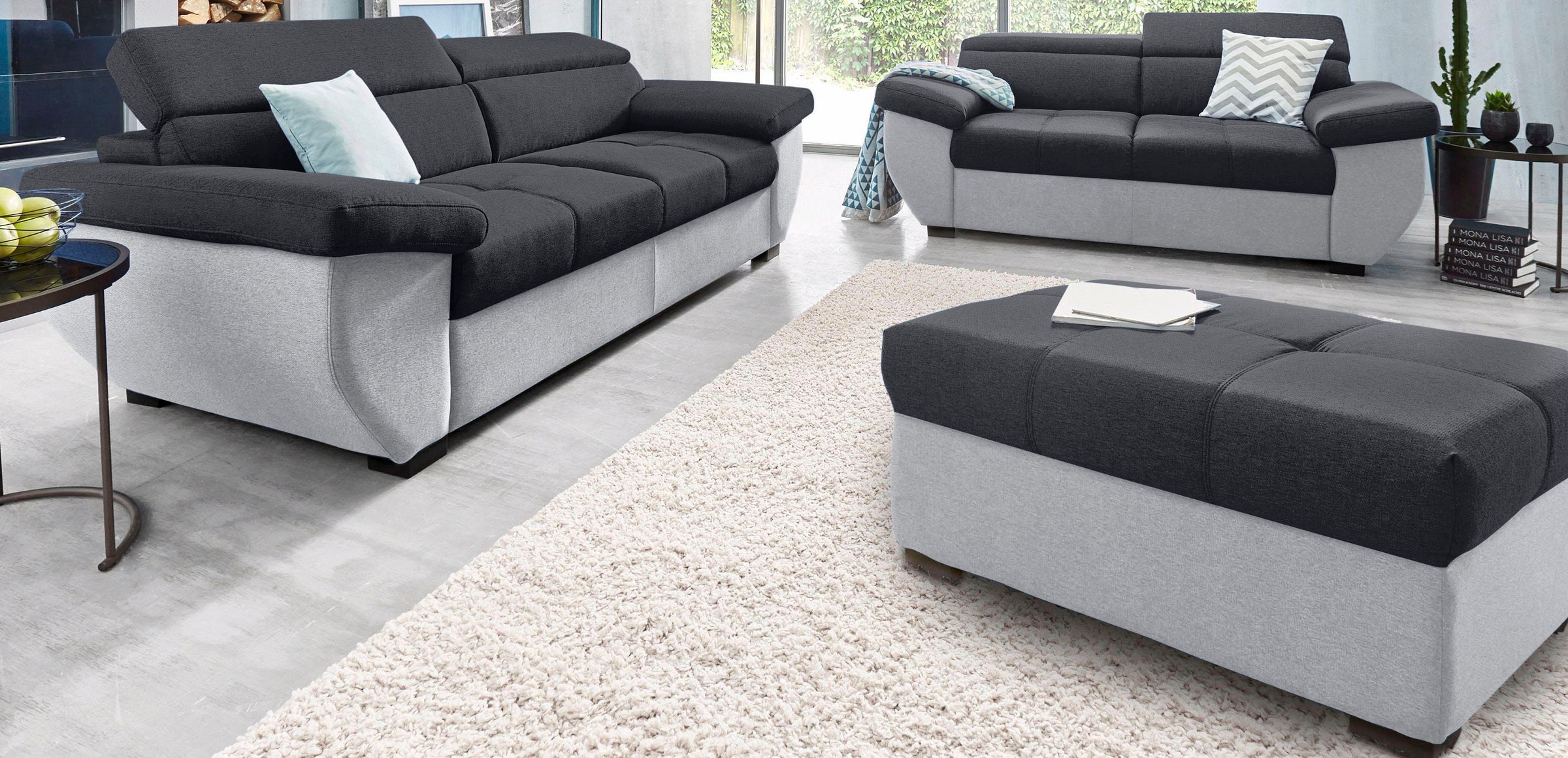 COTTA Polstergarnitur »Speedway L-Form«, (Set), Set bestehend aus: Ecksofa mit Kopfteilverstellung & Hocker