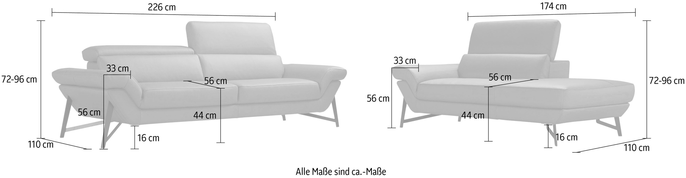 Egoitaliano Polstergarnitur »Narcisa, extravagantes Designmöbel Set, edel und hochwertig, bequem«, Set aus 2,5-Sitzer und Ottomane, inkl. verstellbaren Kopfstützen