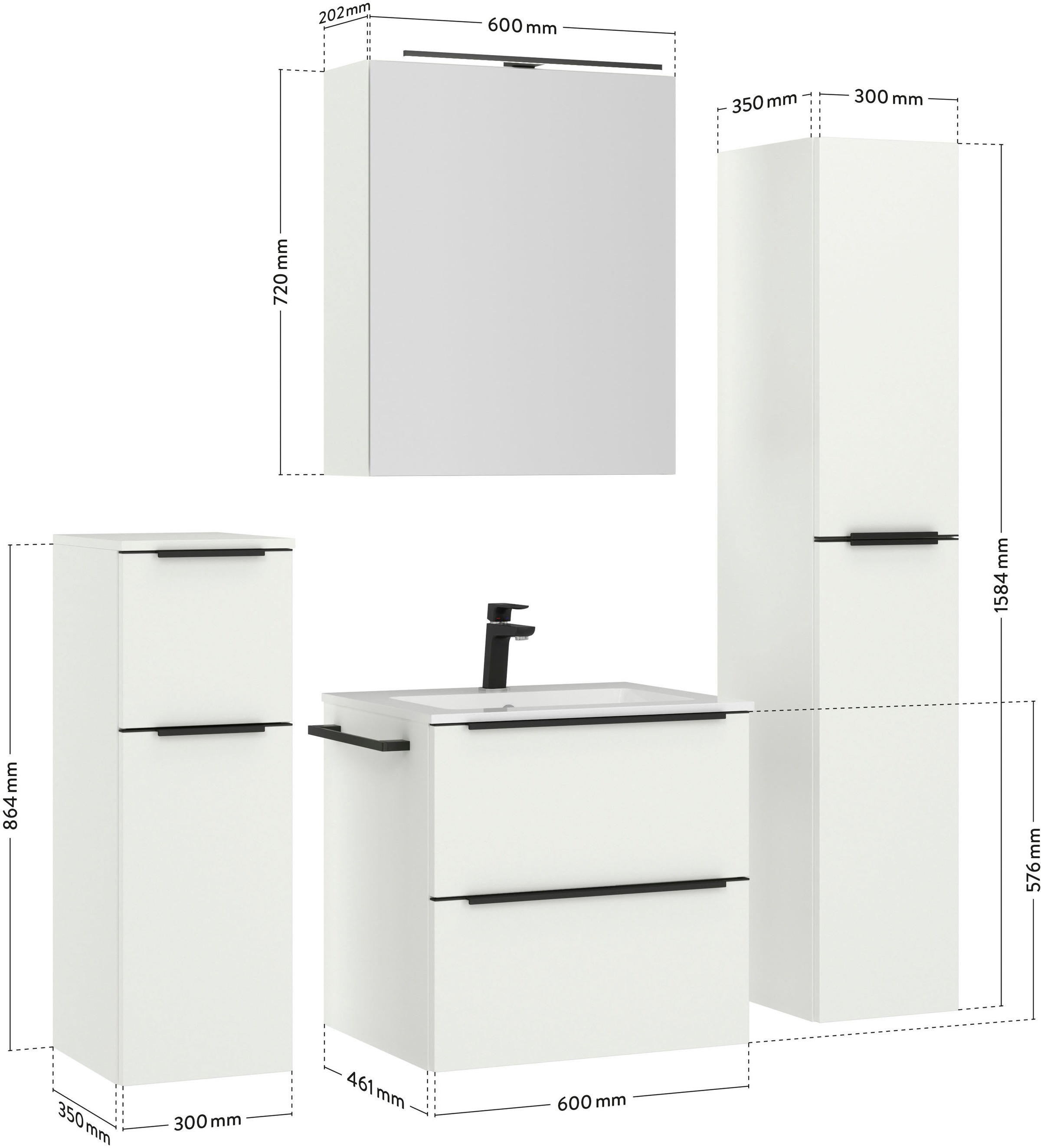 nobilia® Badmöbel-Set »Levere« vormontiert, mit Soft-Close, 4 Stk. tlg.