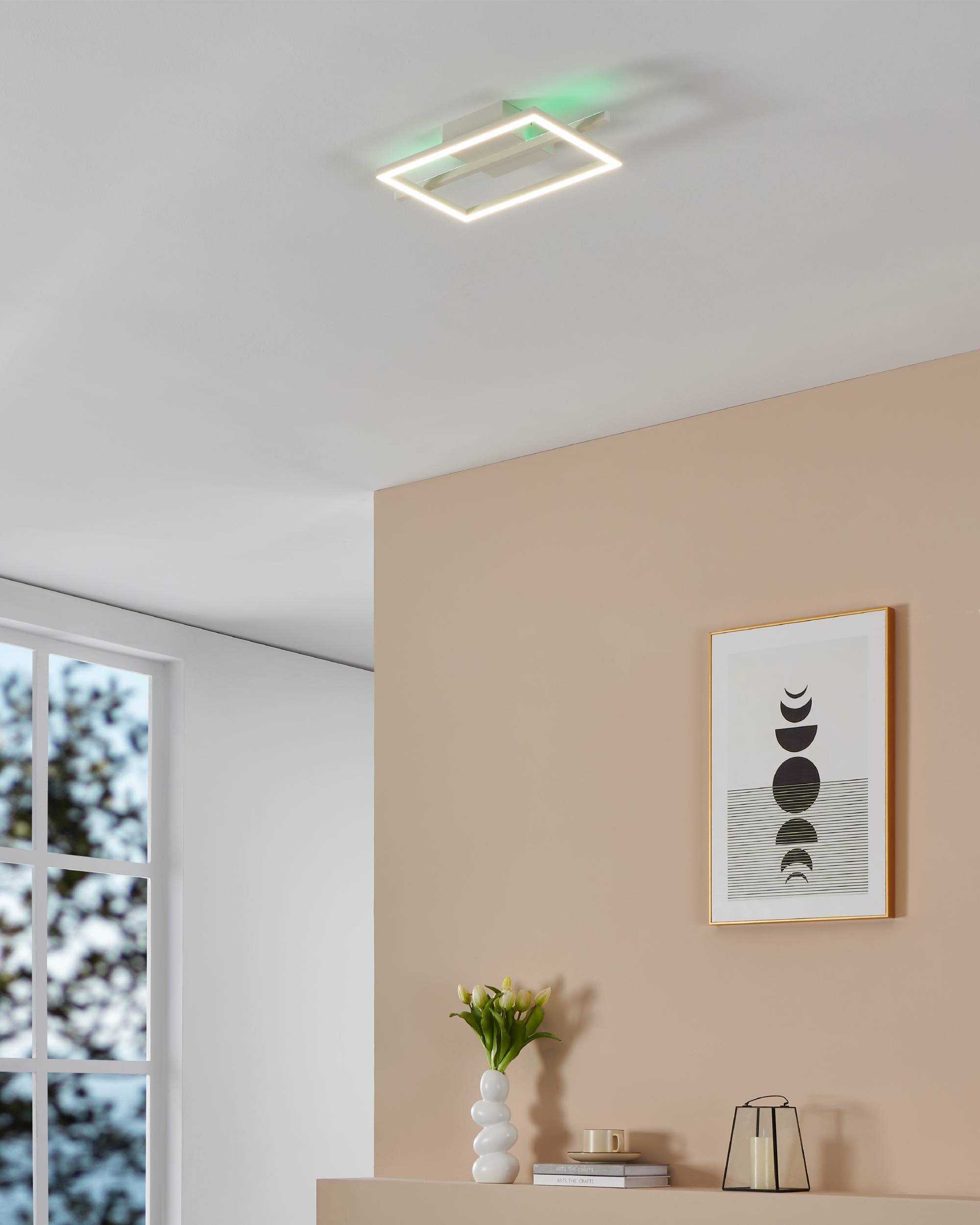 EGLO Deckenleuchte »Amandolo Deckenlampe RGB Backlight Fernbedienung inkl. geometrisch« LED-Modul 1 Stk. Kaltweiß | RGB Wand-/Deckenleuchte - L40 x B20 x H6,5 cm - weiß - 17W inkl.